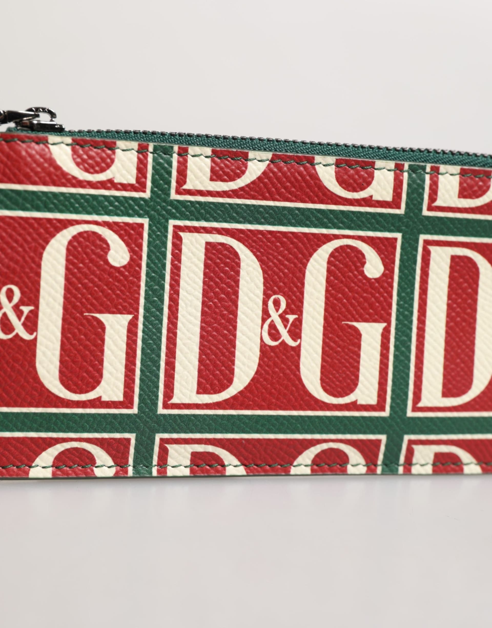 Dolce & Gabbana Green Calf Leather Logo Print Monogram Card Holder Wallet - 6