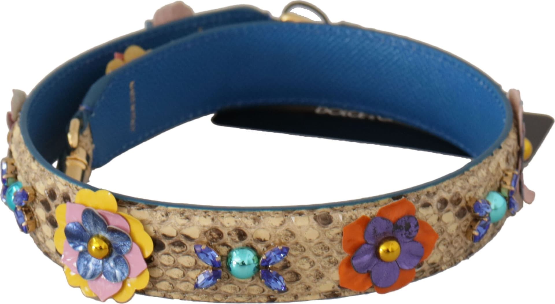 Dolce & Gabbana Beige Python Leather Floral Studded Shoulder Strap - 2