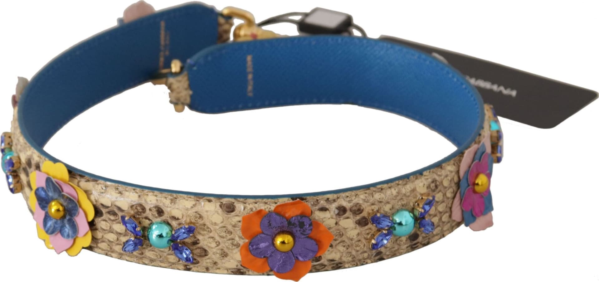 Dolce & Gabbana Beige Python Leather Floral Studded Shoulder Strap - 5