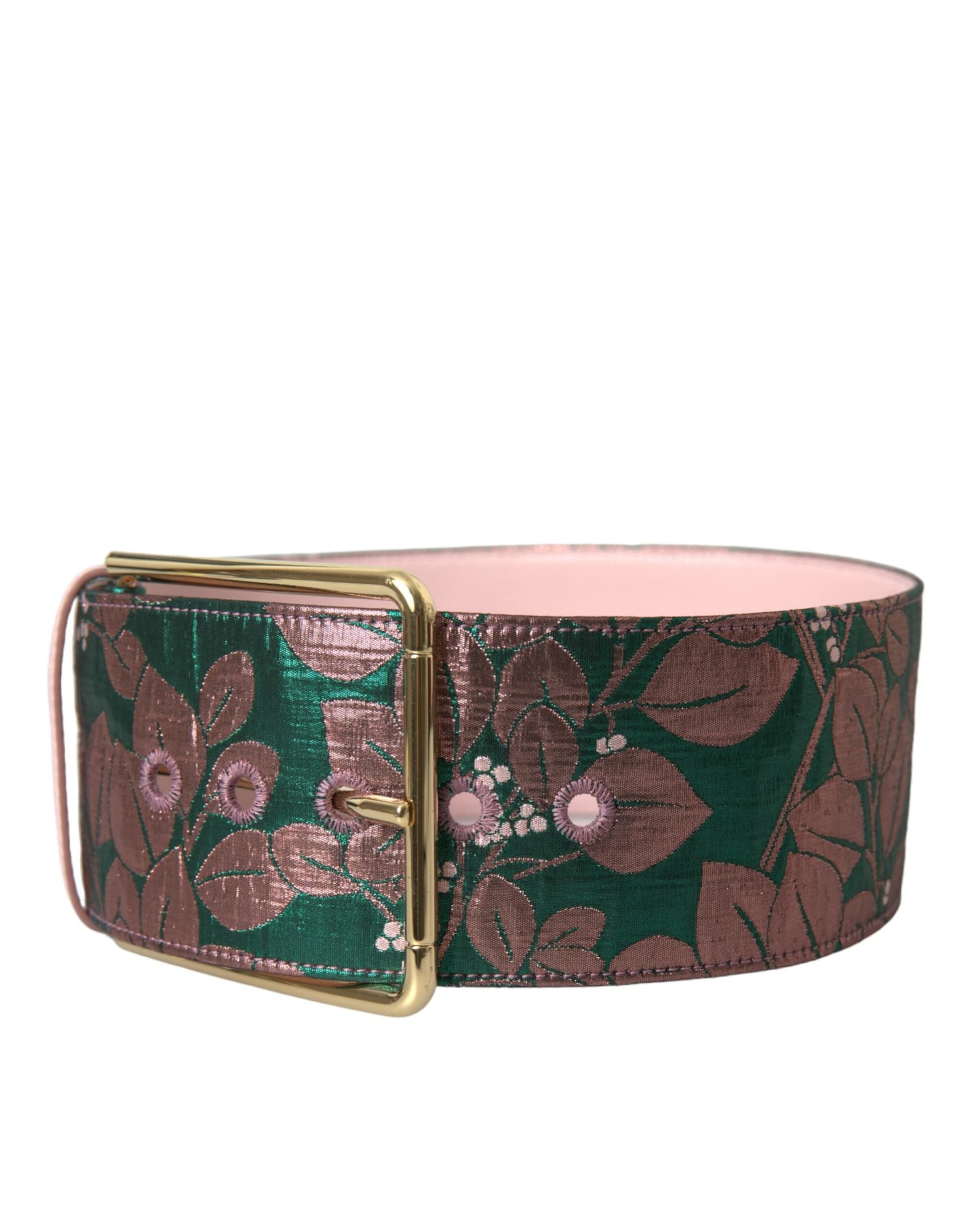 Dolce & Gabbana Multicolor Floral Jacquard Lurex Gold Buckle Belt - 2
