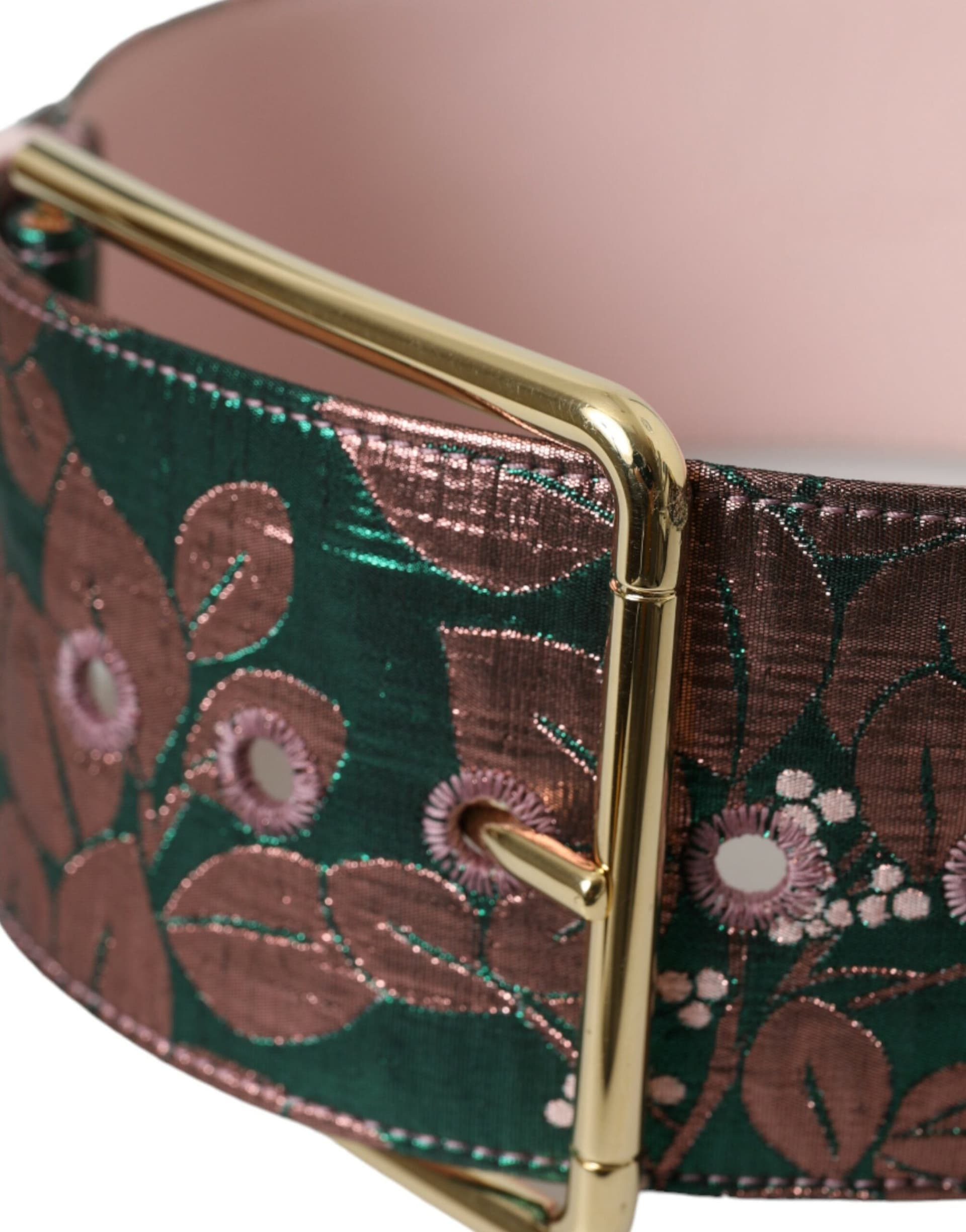 Dolce & Gabbana Multicolor Floral Jacquard Lurex Gold Buckle Belt - 4