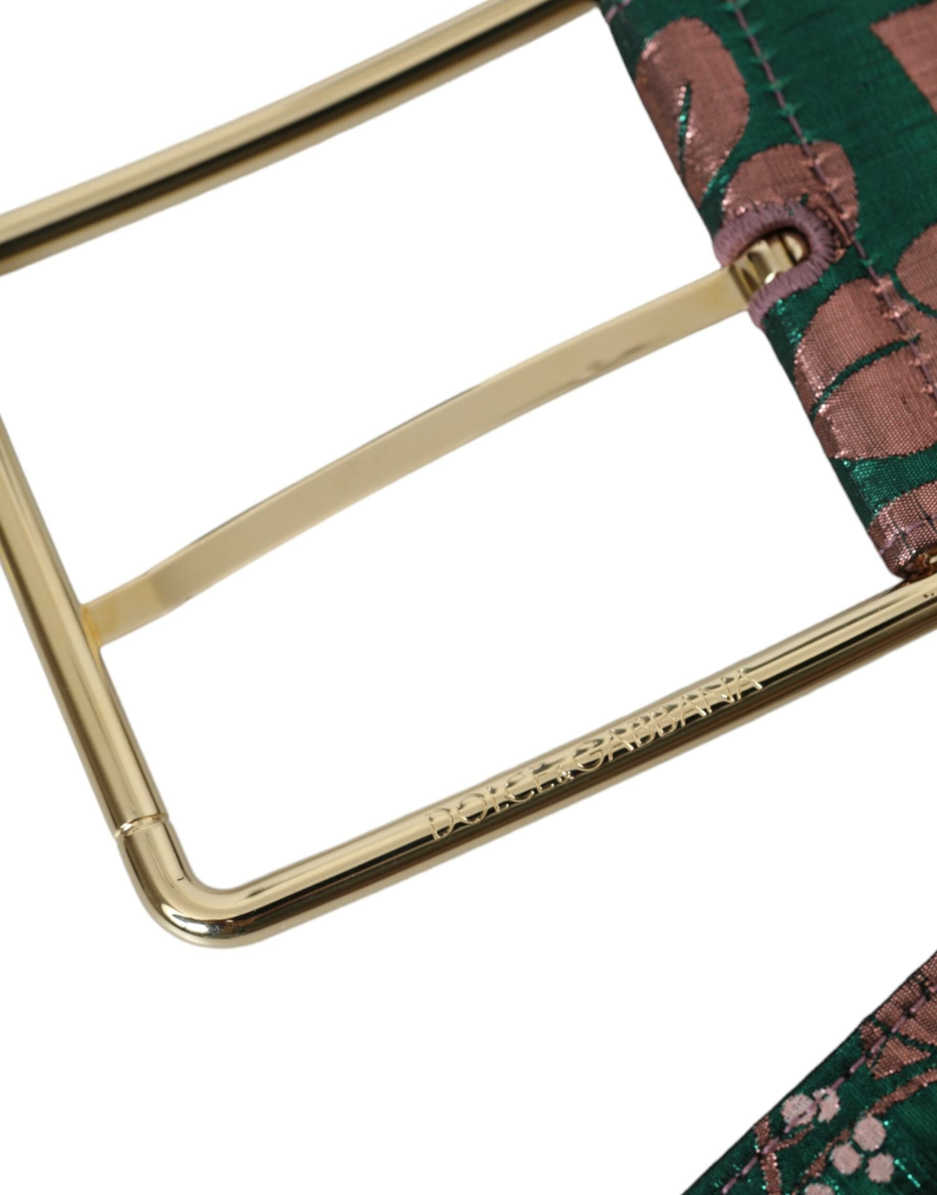Dolce & Gabbana Multicolor Floral Jacquard Lurex Gold Buckle Belt - 6