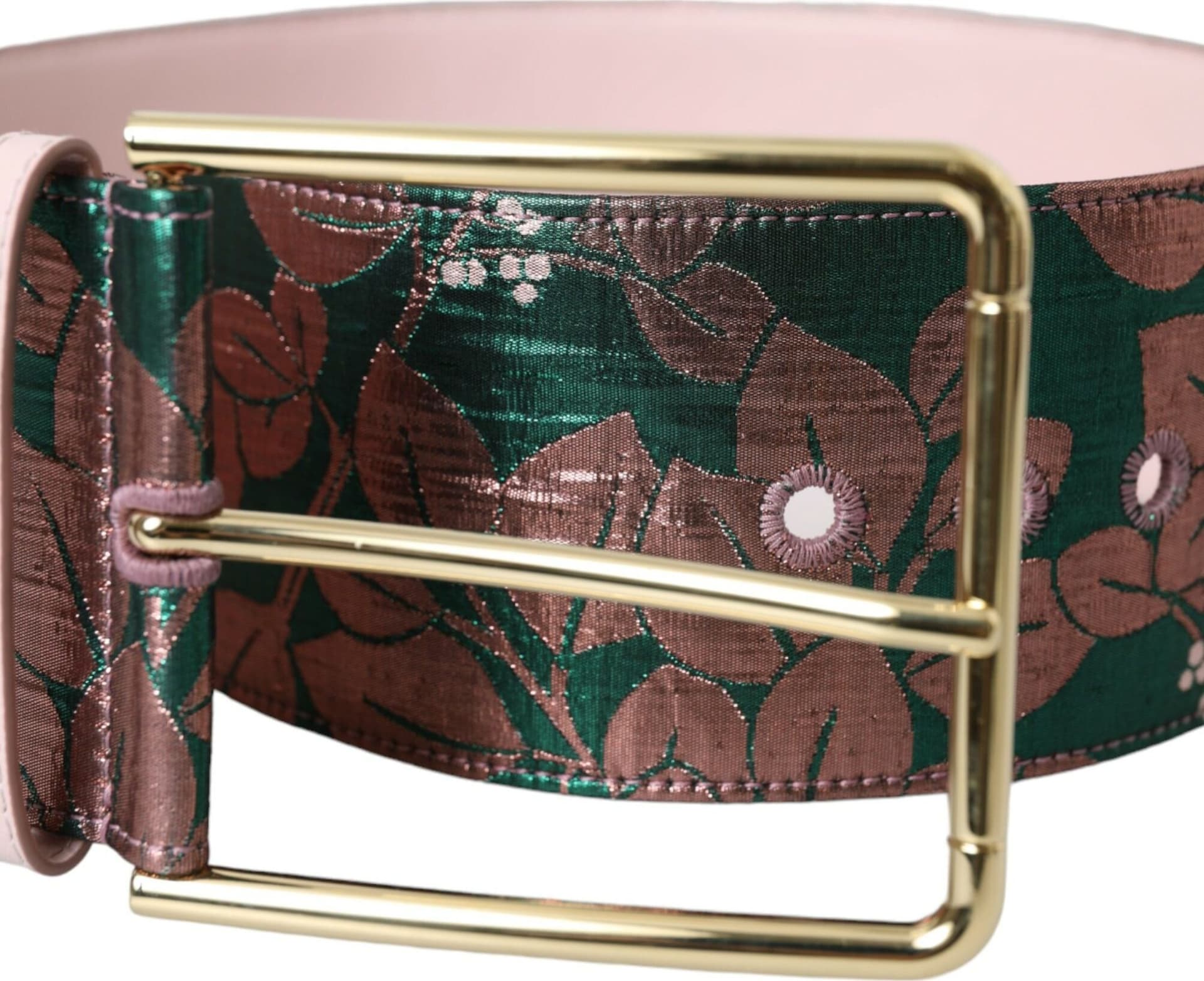 Dolce & Gabbana Multicolor Floral Jacquard Lurex Gold Buckle Belt - 7