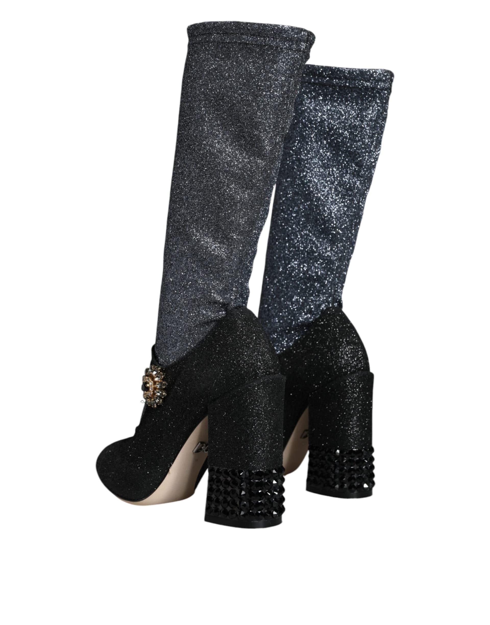 Dolce & Gabbana Black Crystal Mary Janes Booties Shoes - 3