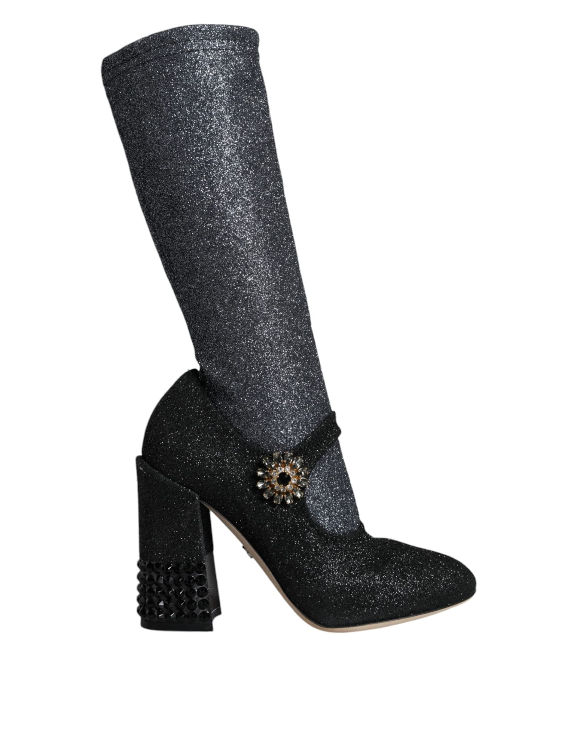 Dolce & Gabbana Black Crystal Mary Janes Booties Shoes - 4