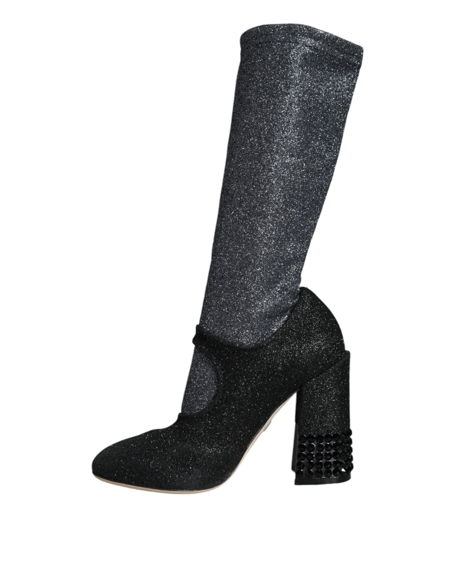 Dolce & Gabbana Black Crystal Mary Janes Booties Shoes - 5
