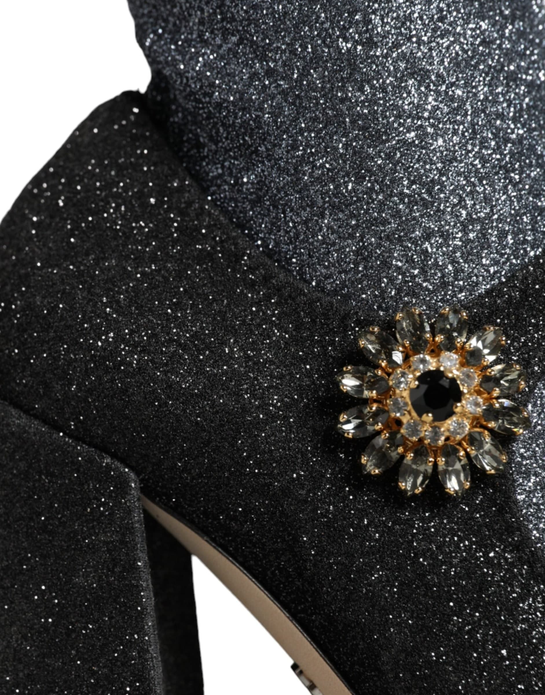 Dolce & Gabbana Black Crystal Mary Janes Booties Shoes - 7