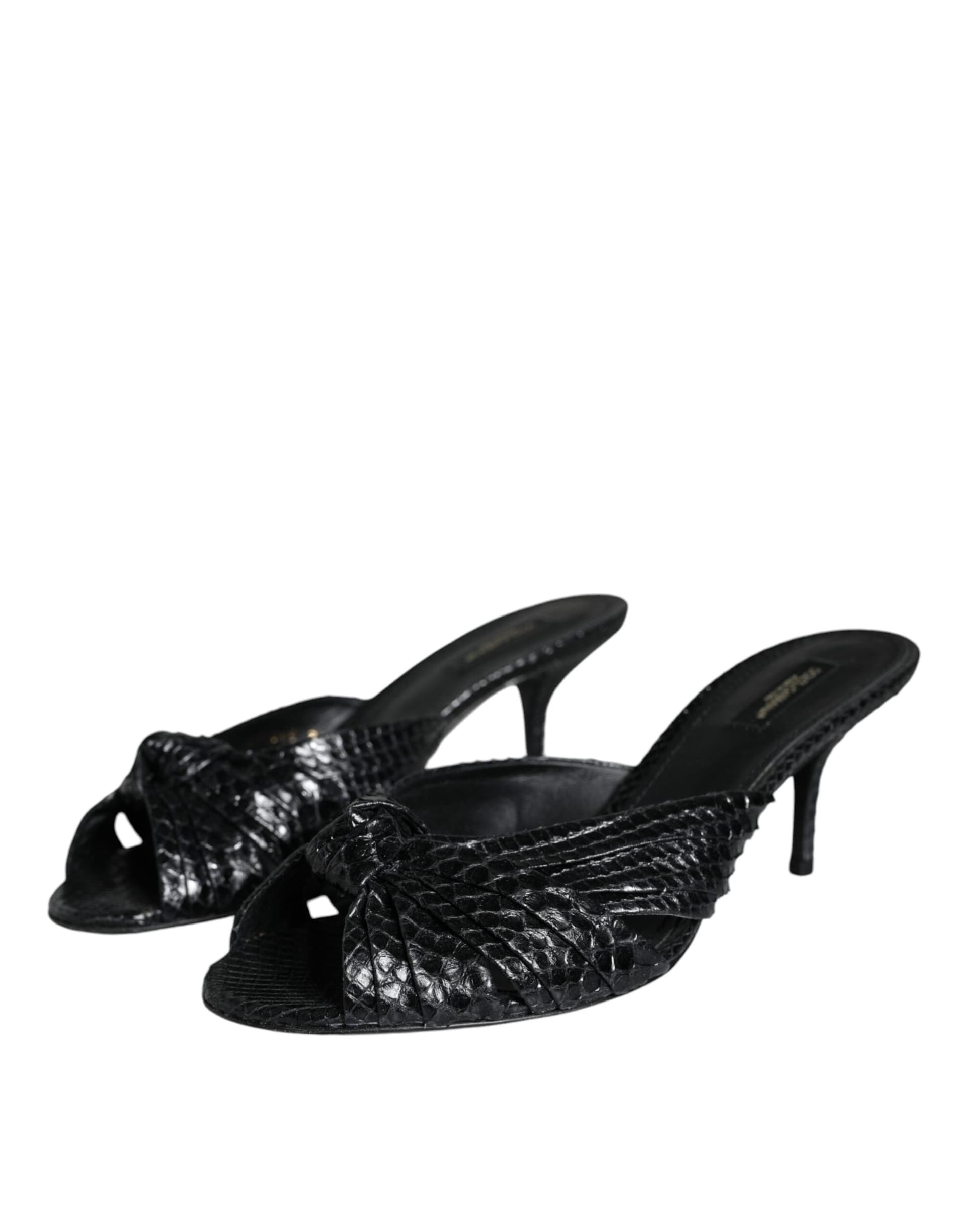 Dolce & Gabbana Black Leather Heels Slides Sandals Shoes - 2