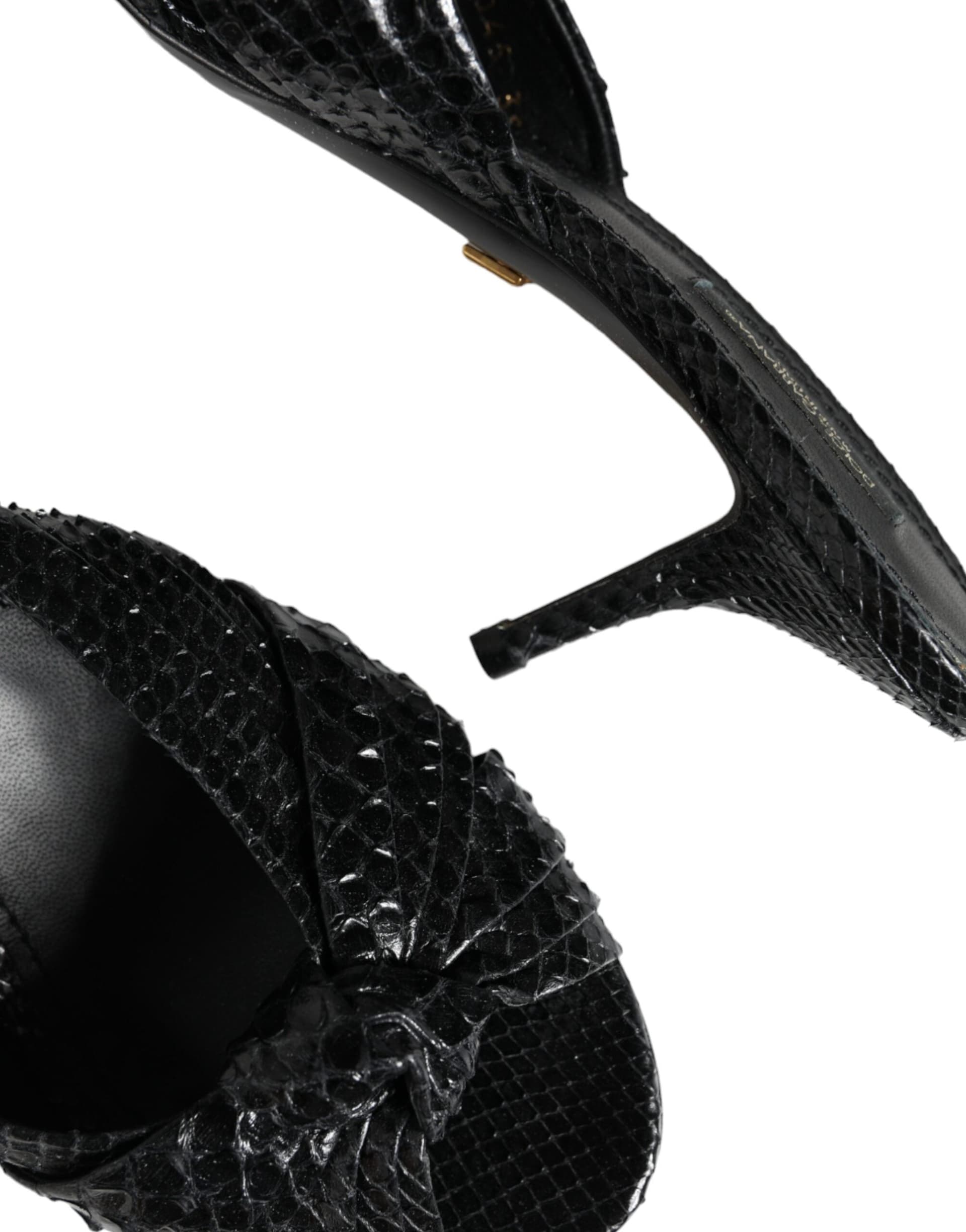 Dolce & Gabbana Black Leather Heels Slides Sandals Shoes - 4