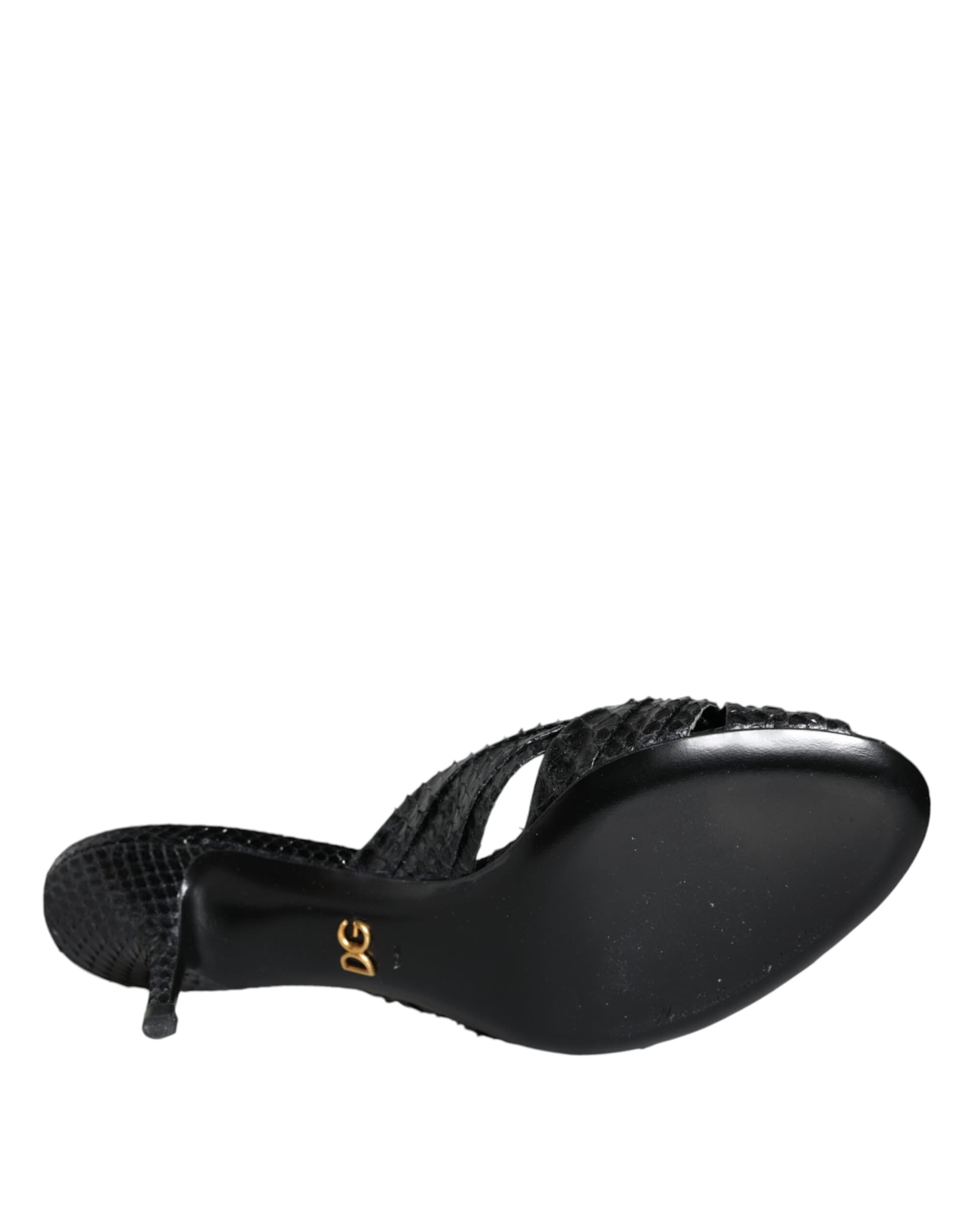 Dolce & Gabbana Black Leather Heels Slides Sandals Shoes - 5