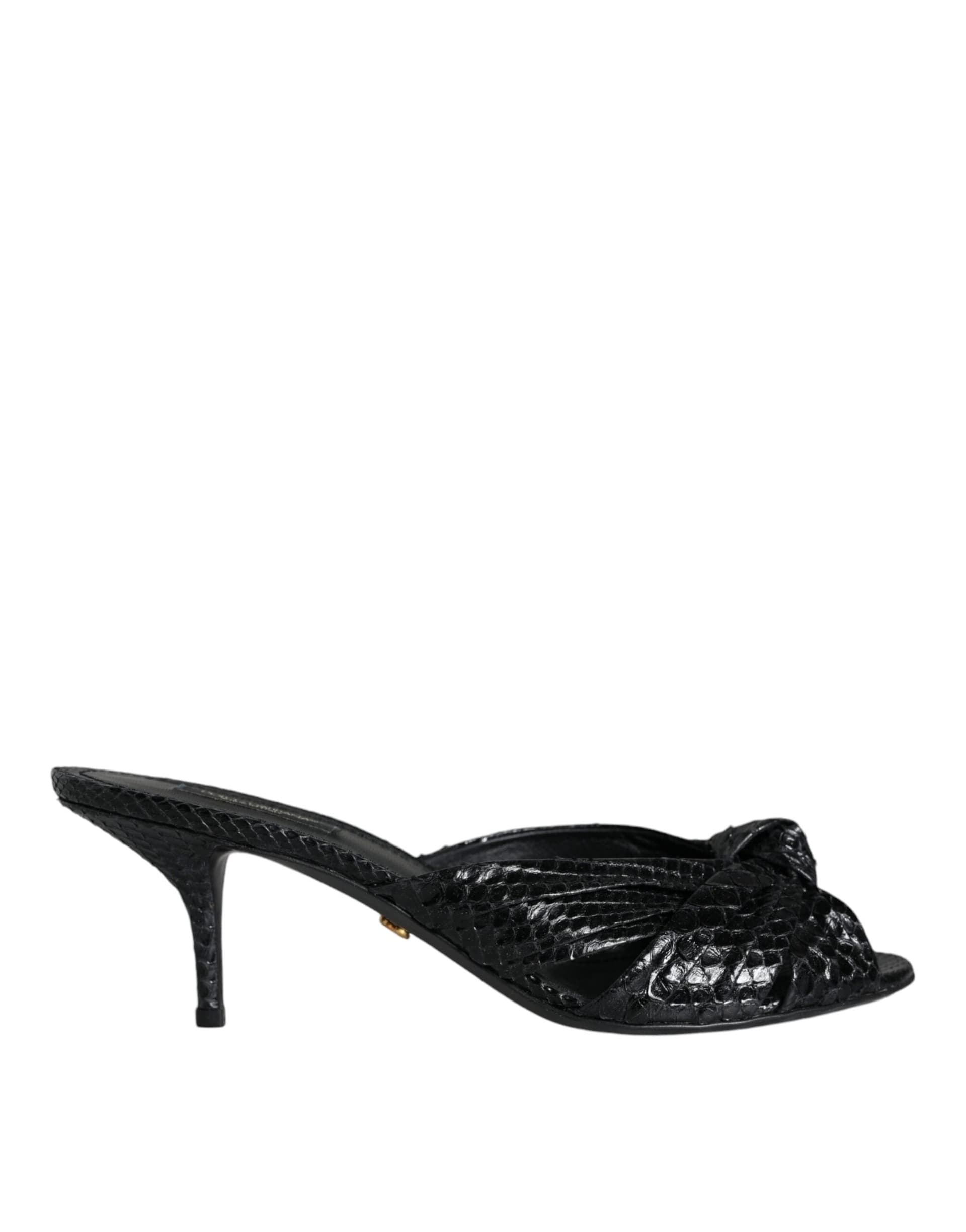 Dolce & Gabbana Black Leather Heels Slides Sandals Shoes - 6