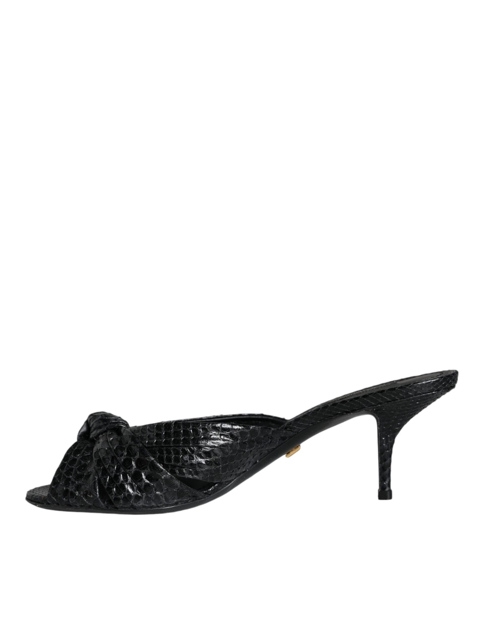 Dolce & Gabbana Black Leather Heels Slides Sandals Shoes - 7