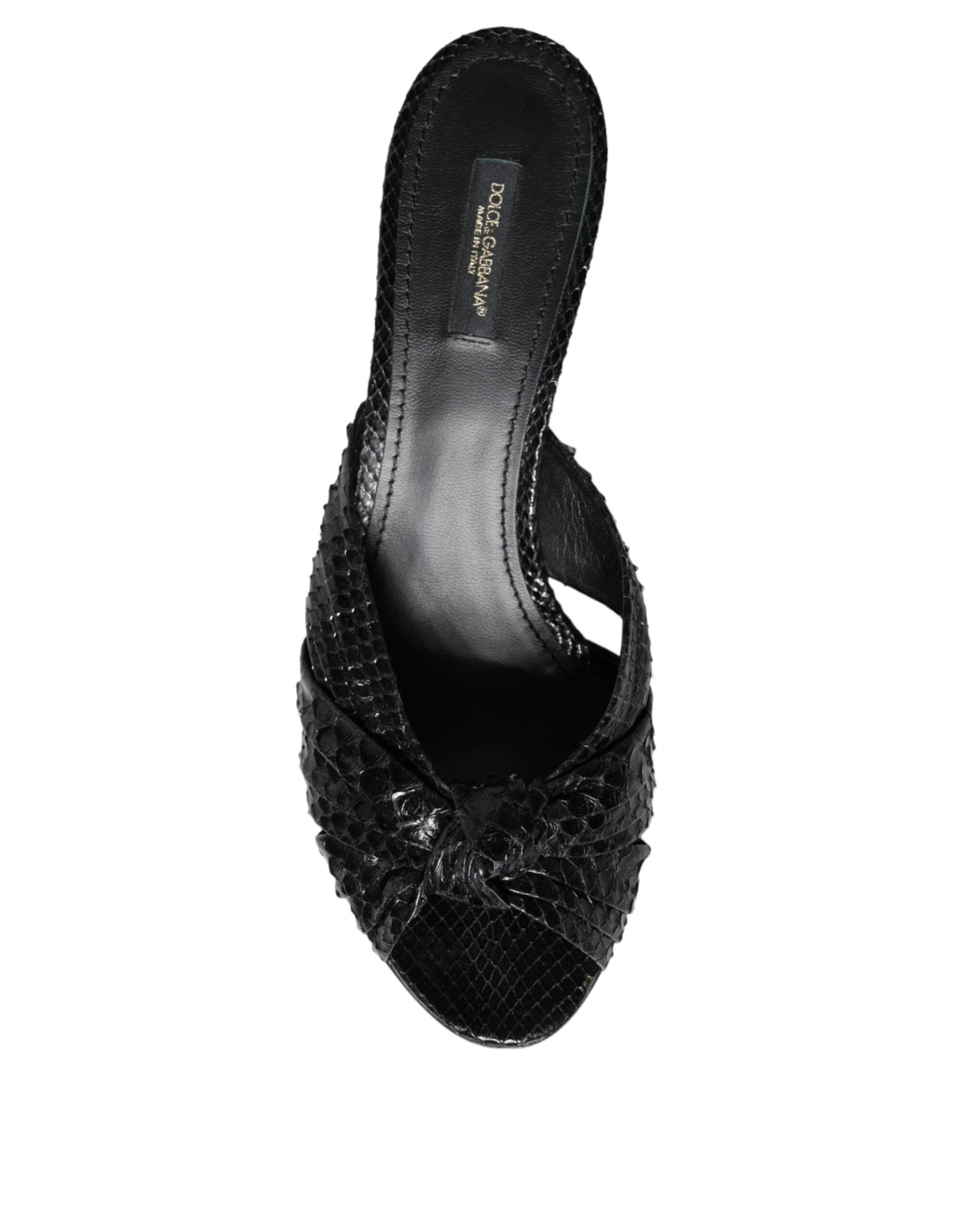 Dolce & Gabbana Black Leather Heels Slides Sandals Shoes - 8