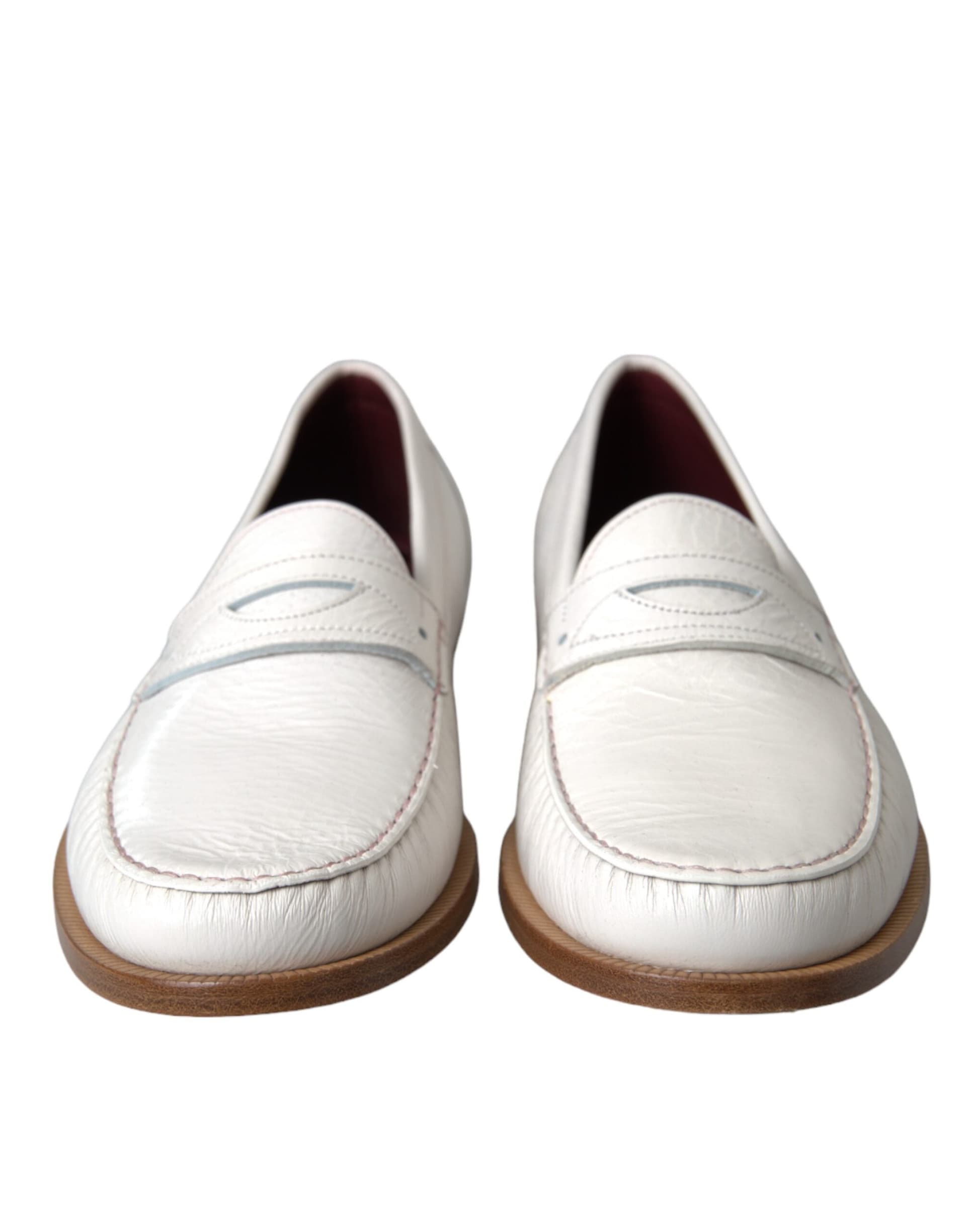 Dolce & Gabbana White Leather Slip On Mocassin Loafers Shoes - 2