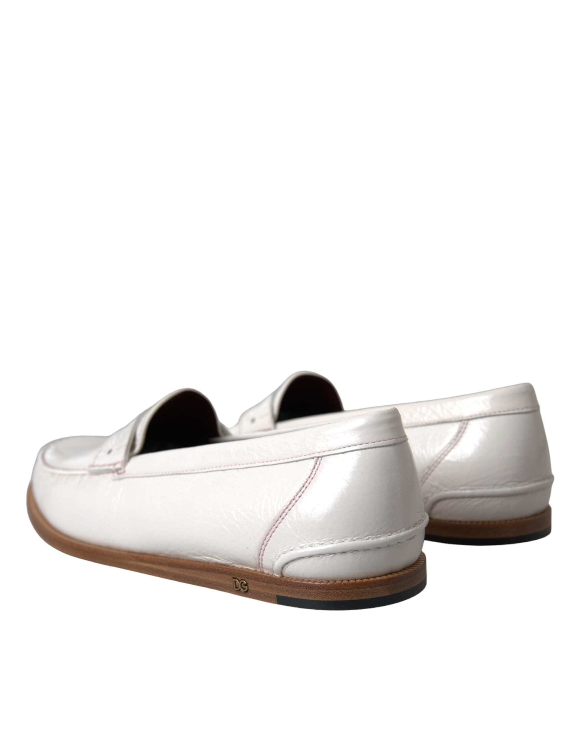Dolce & Gabbana White Leather Slip On Mocassin Loafers Shoes - 3