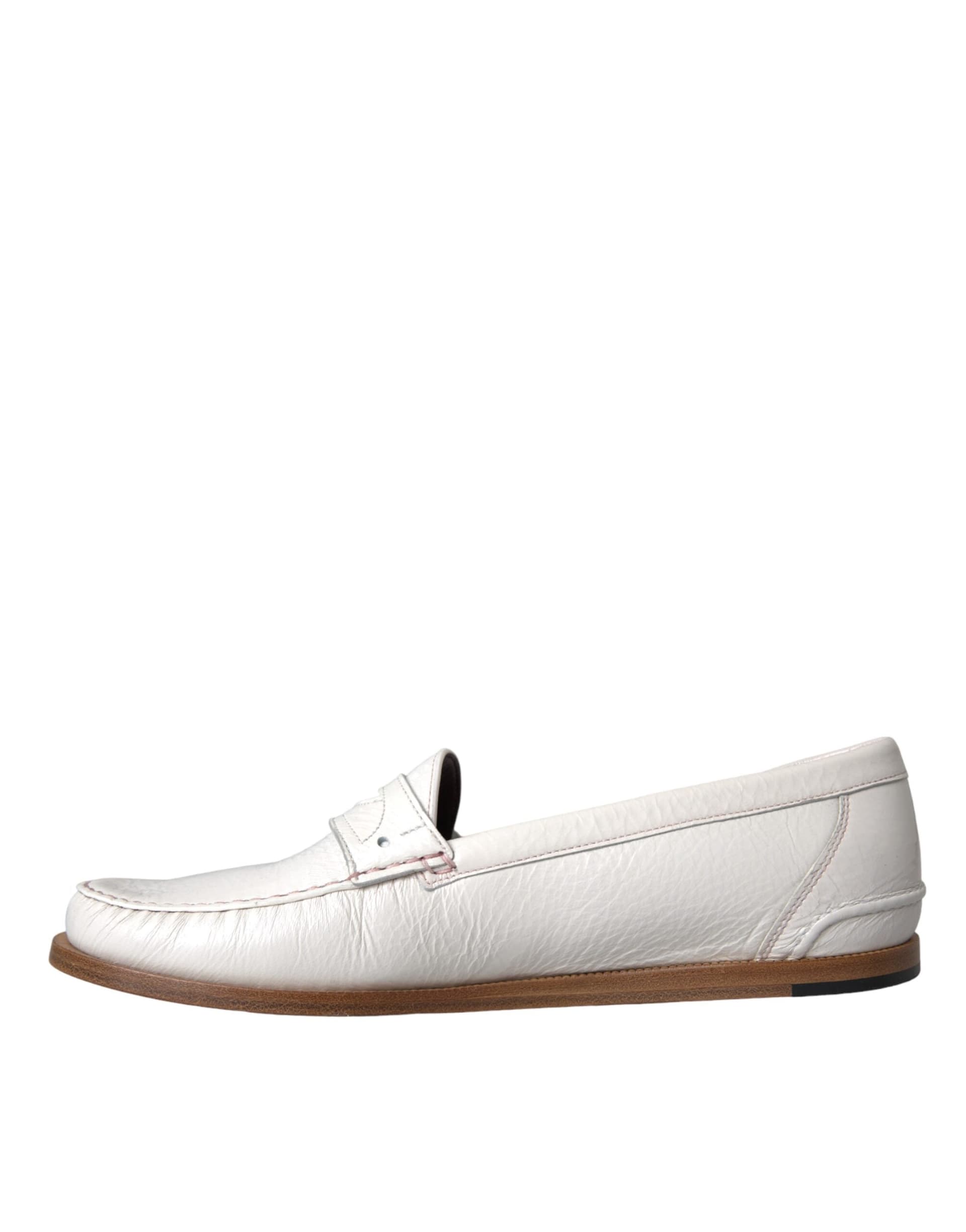 Dolce & Gabbana White Leather Slip On Mocassin Loafers Shoes - 4