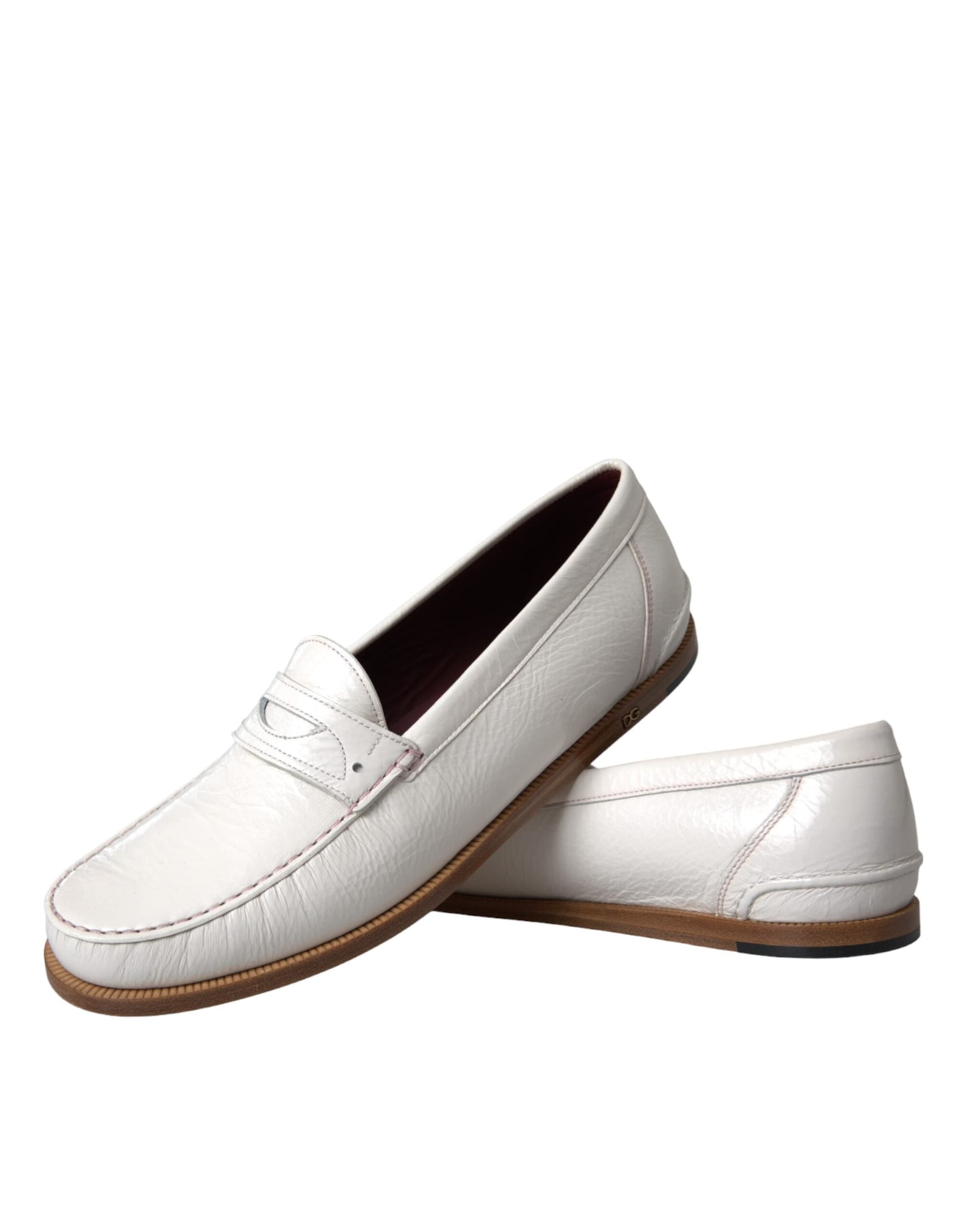 Dolce & Gabbana White Leather Slip On Mocassin Loafers Shoes - 8