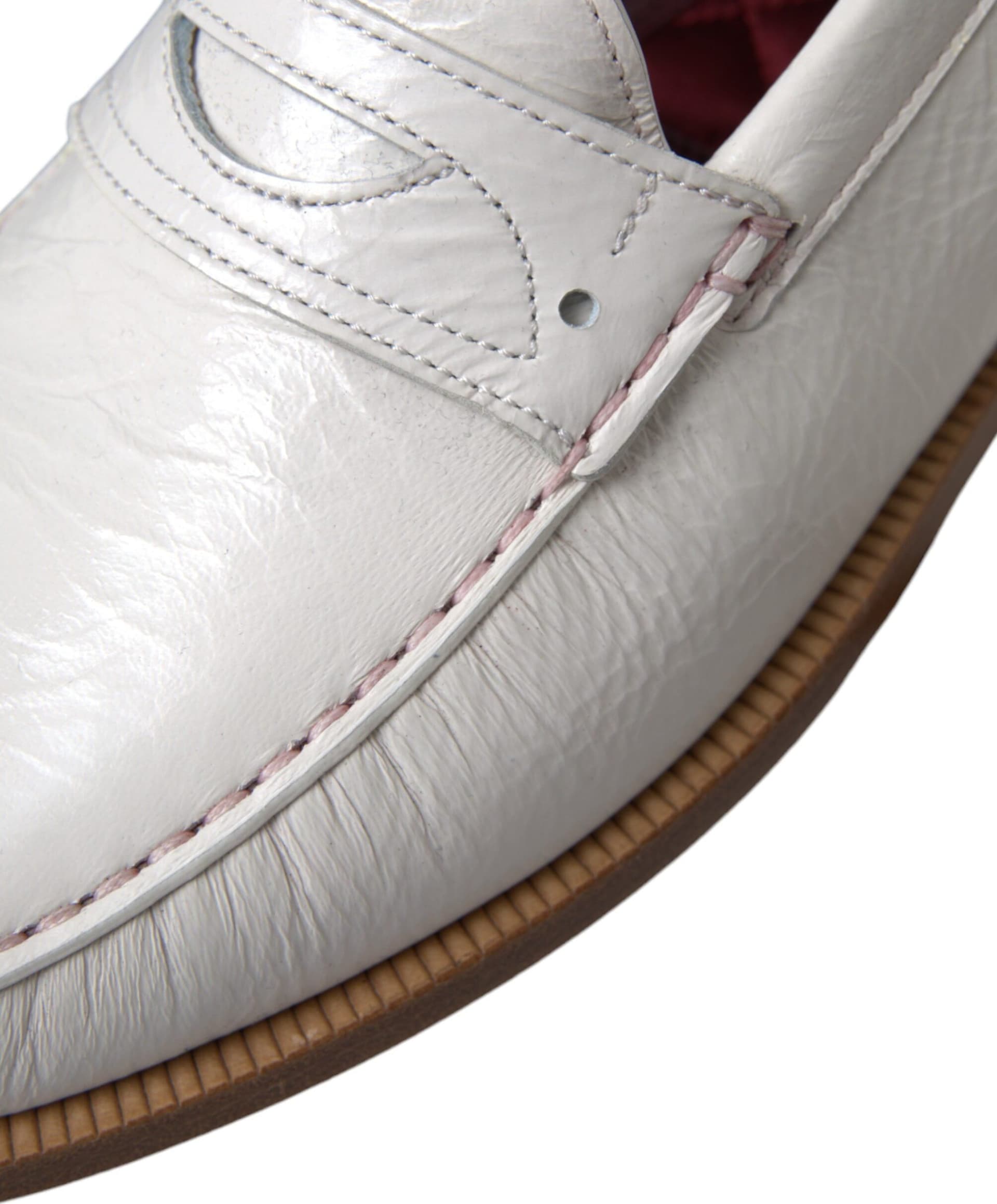 Dolce & Gabbana White Leather Slip On Mocassin Loafers Shoes - 8