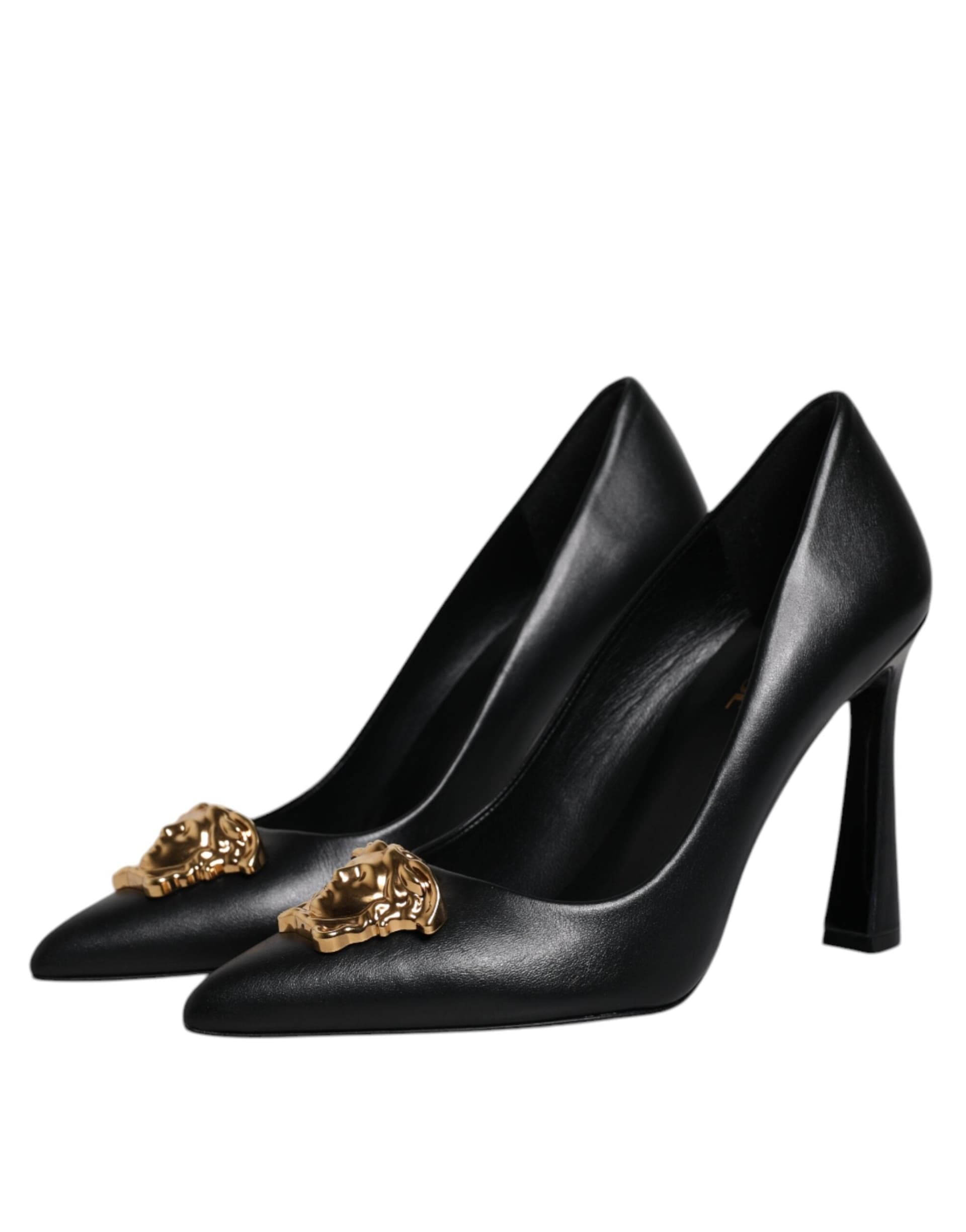 Versace Black Leather Logo Plaque High Heels Pumps Shoes - 3