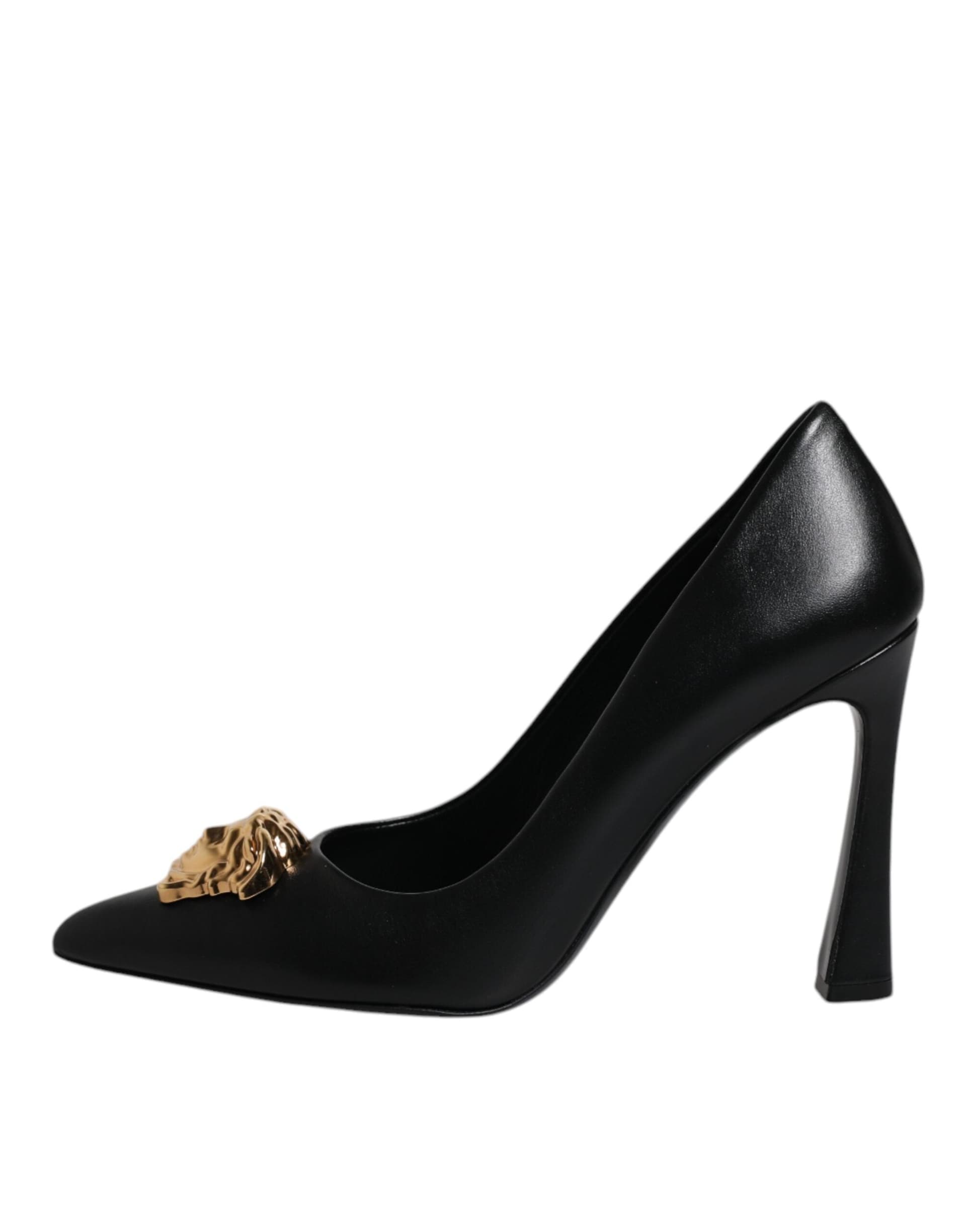 Versace Black Leather Logo Plaque High Heels Pumps Shoes - 8