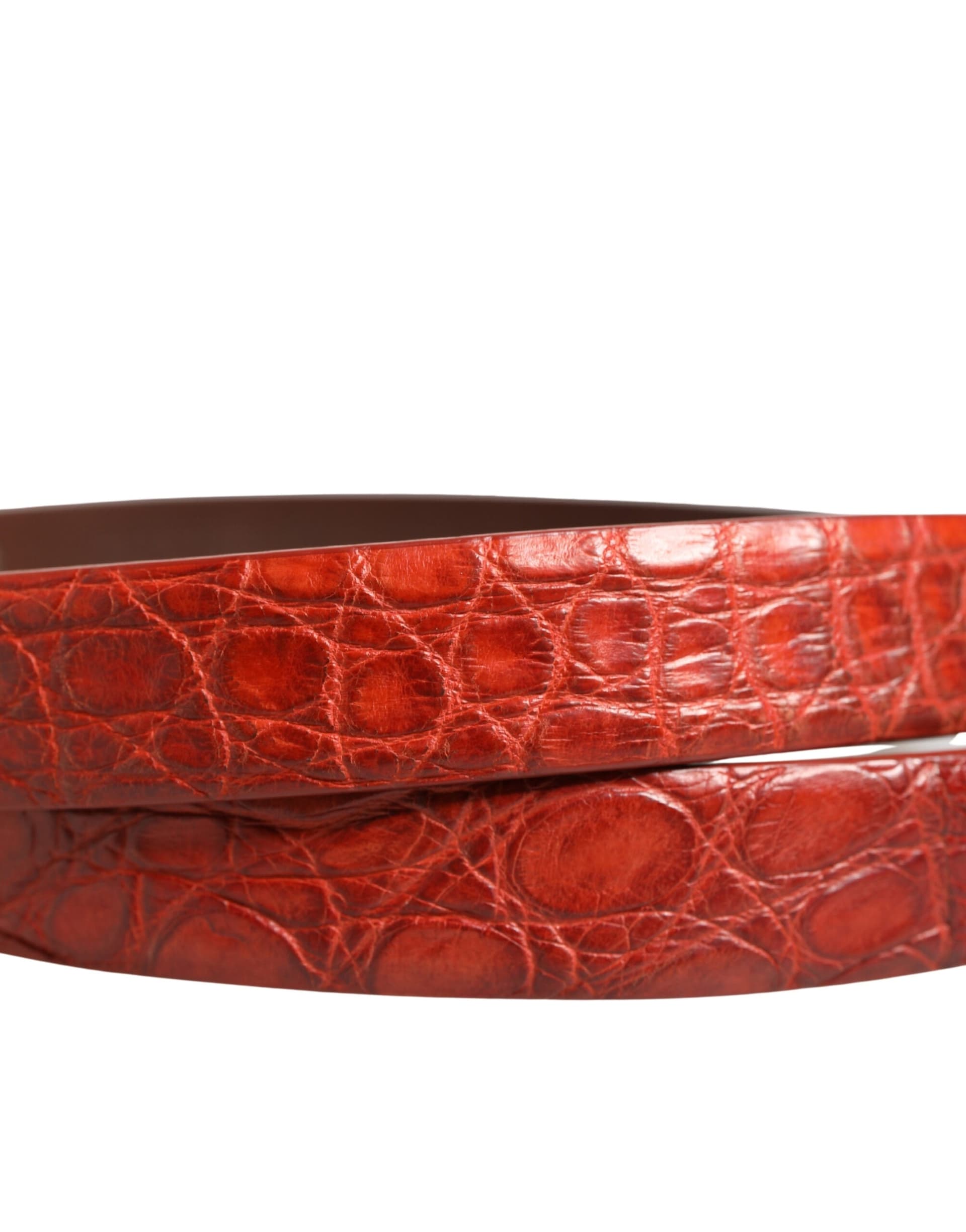 Dolce & Gabbana Red Leather Gold Tone Metal Buckle Men Belt - 2