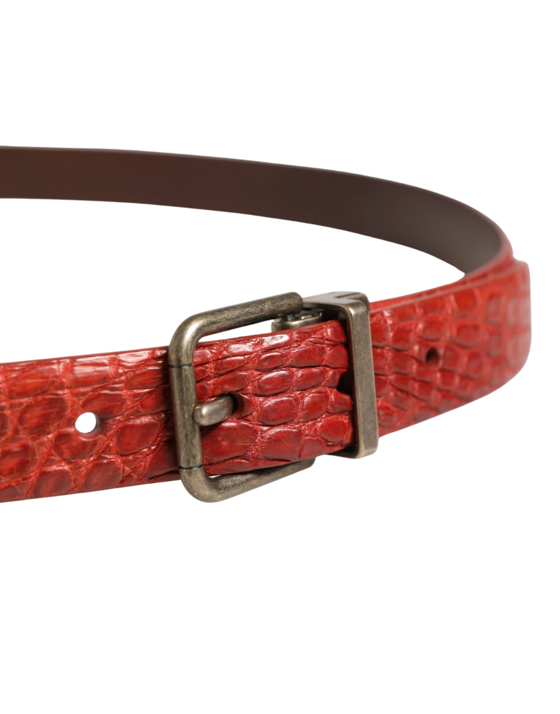 Dolce & Gabbana Red Leather Gold Tone Metal Buckle Men Belt - 3