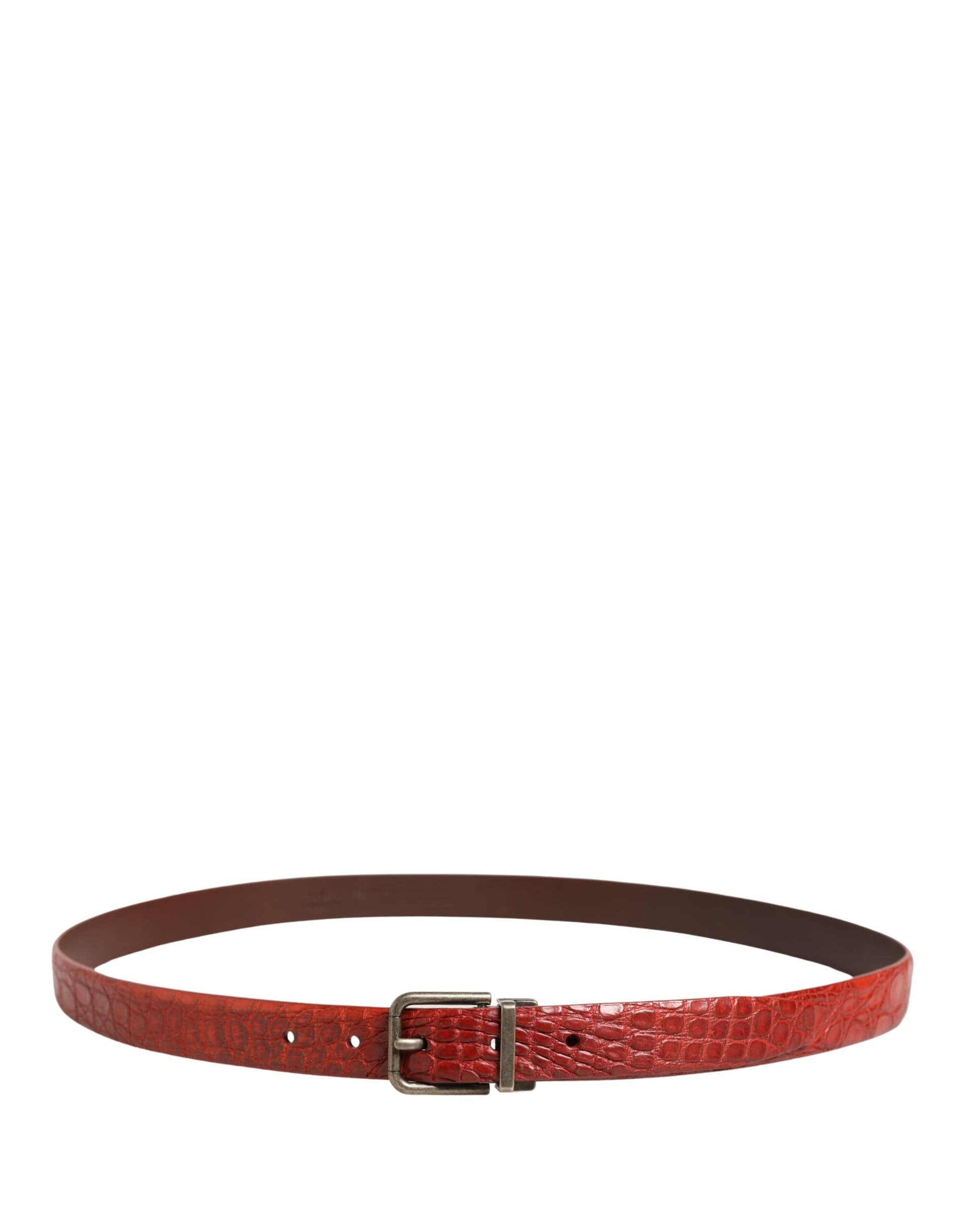 Dolce & Gabbana Red Leather Gold Tone Metal Buckle Men Belt - 4
