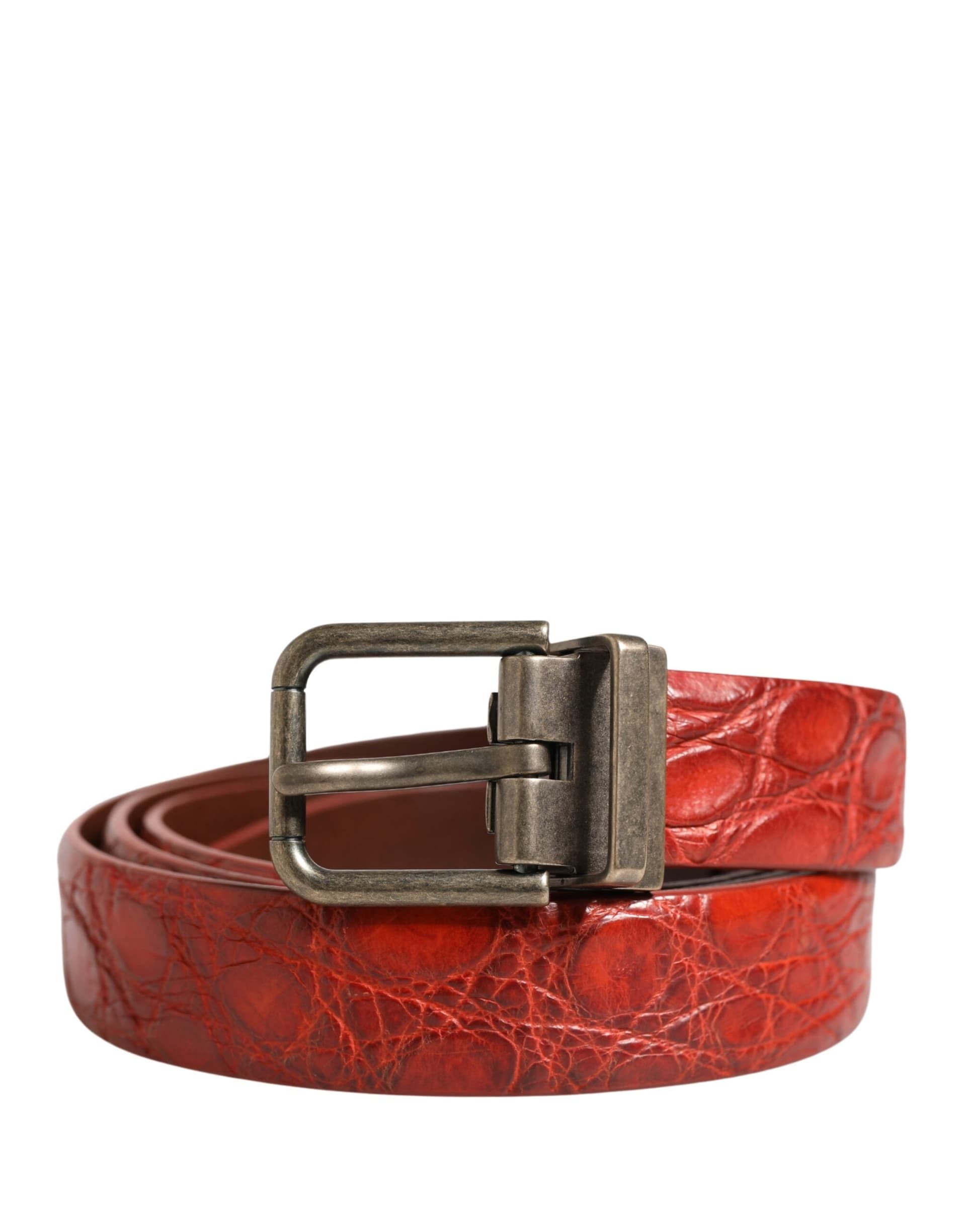 Dolce & Gabbana Red Leather Gold Tone Metal Buckle Men Belt - 5
