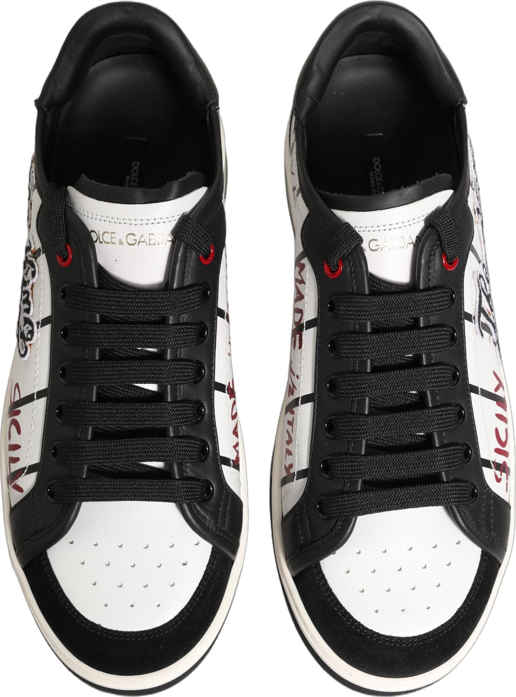 Dolce & Gabbana White Black DG Logo King Patch Low-Top Sneaker Shoes - 3