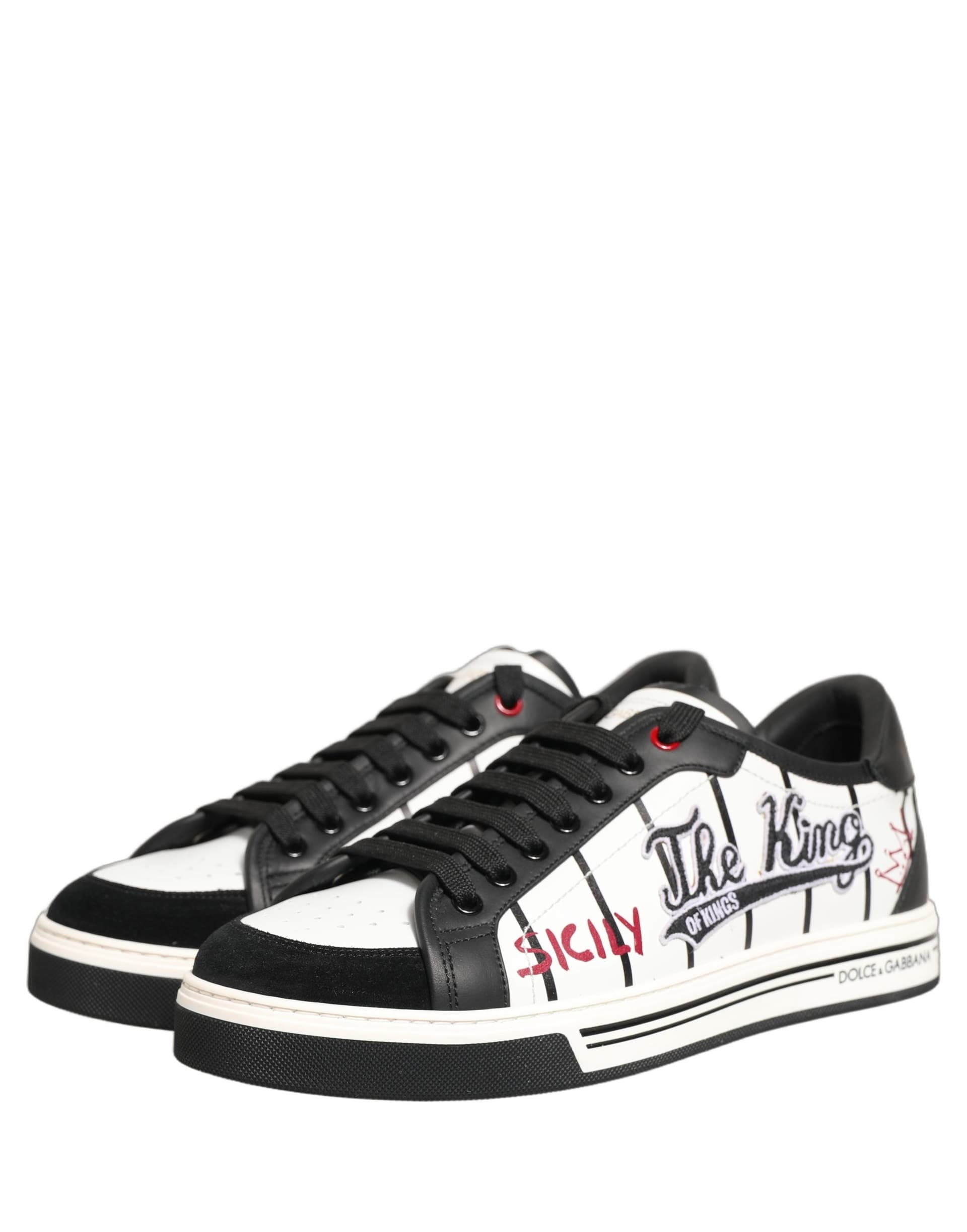 Dolce & Gabbana White Black DG Logo King Patch Low-Top Sneaker Shoes - 4