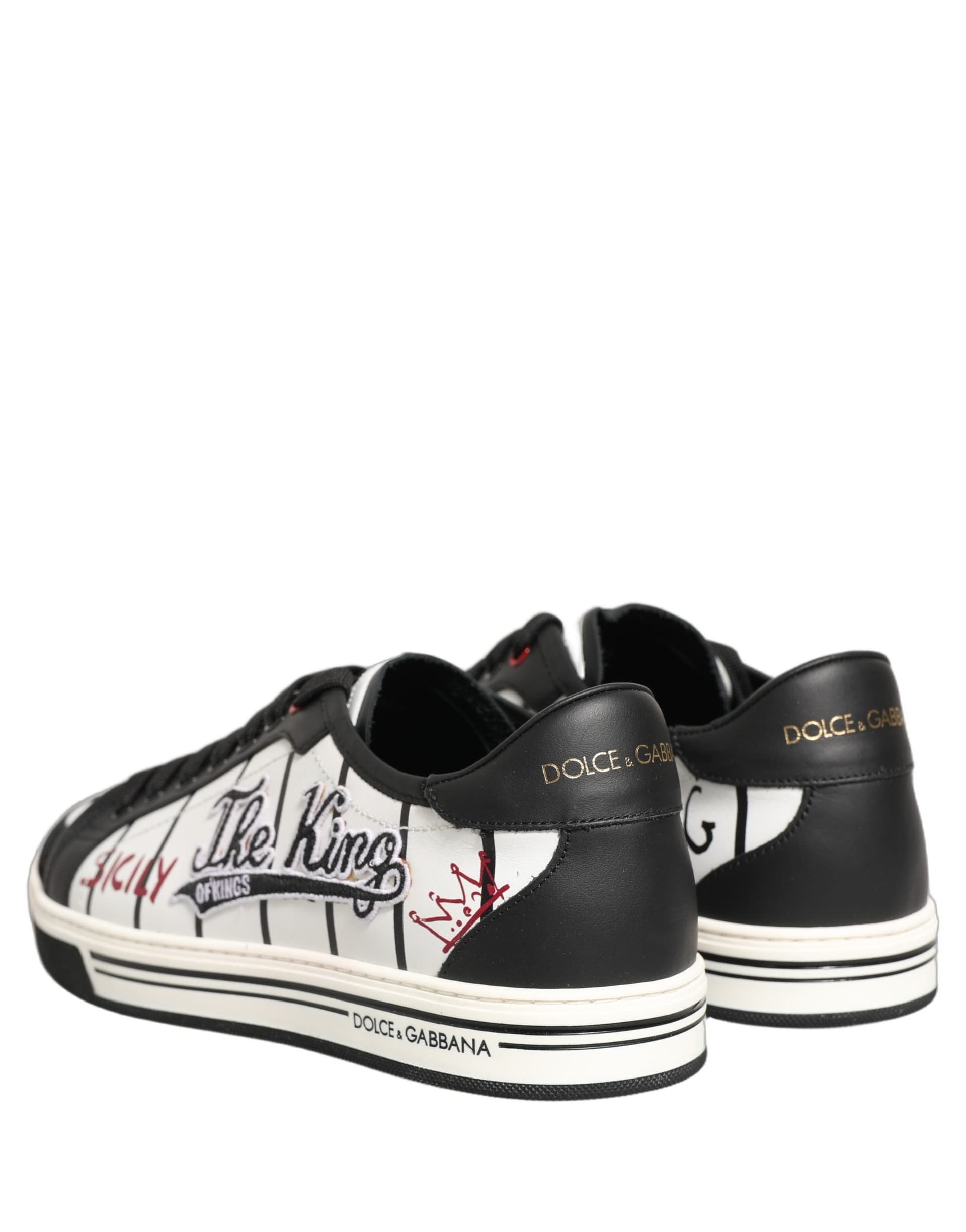 Dolce & Gabbana White Black DG Logo King Patch Low-Top Sneaker Shoes - 5