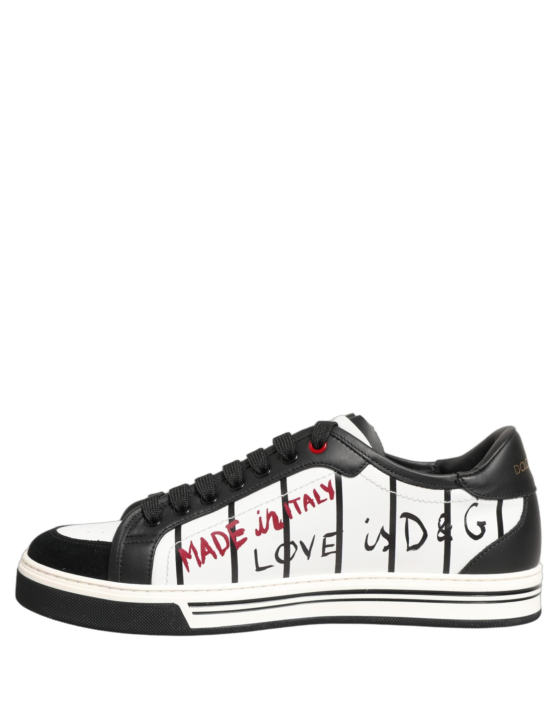 Dolce & Gabbana White Black DG Logo King Patch Low-Top Sneaker Shoes - 6