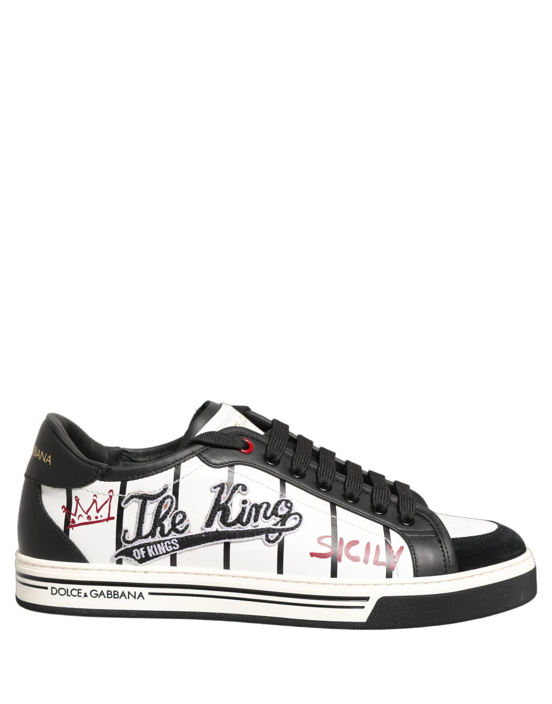 Dolce & Gabbana White Black DG Logo King Patch Low-Top Sneaker Shoes - 8