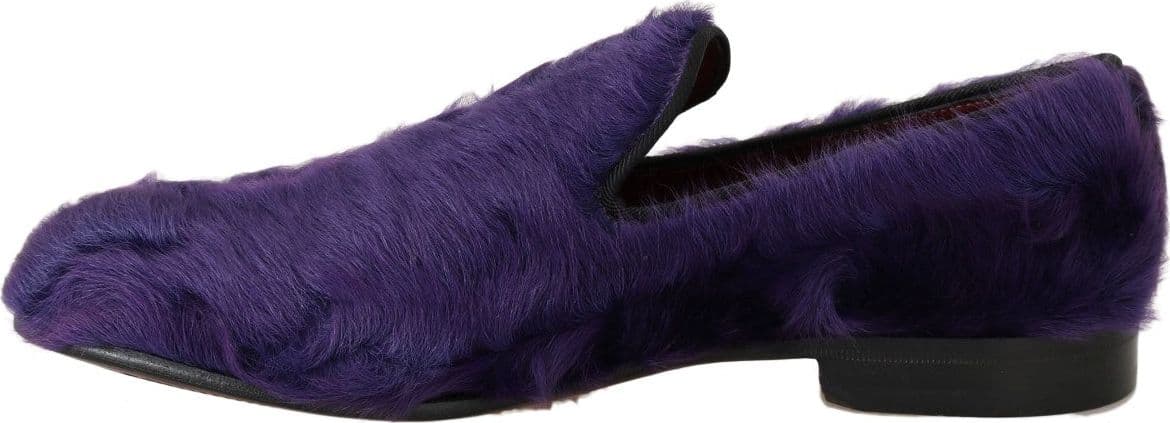 Dolce & Gabbana Purple Sheep Fur Leather Loafers - 2