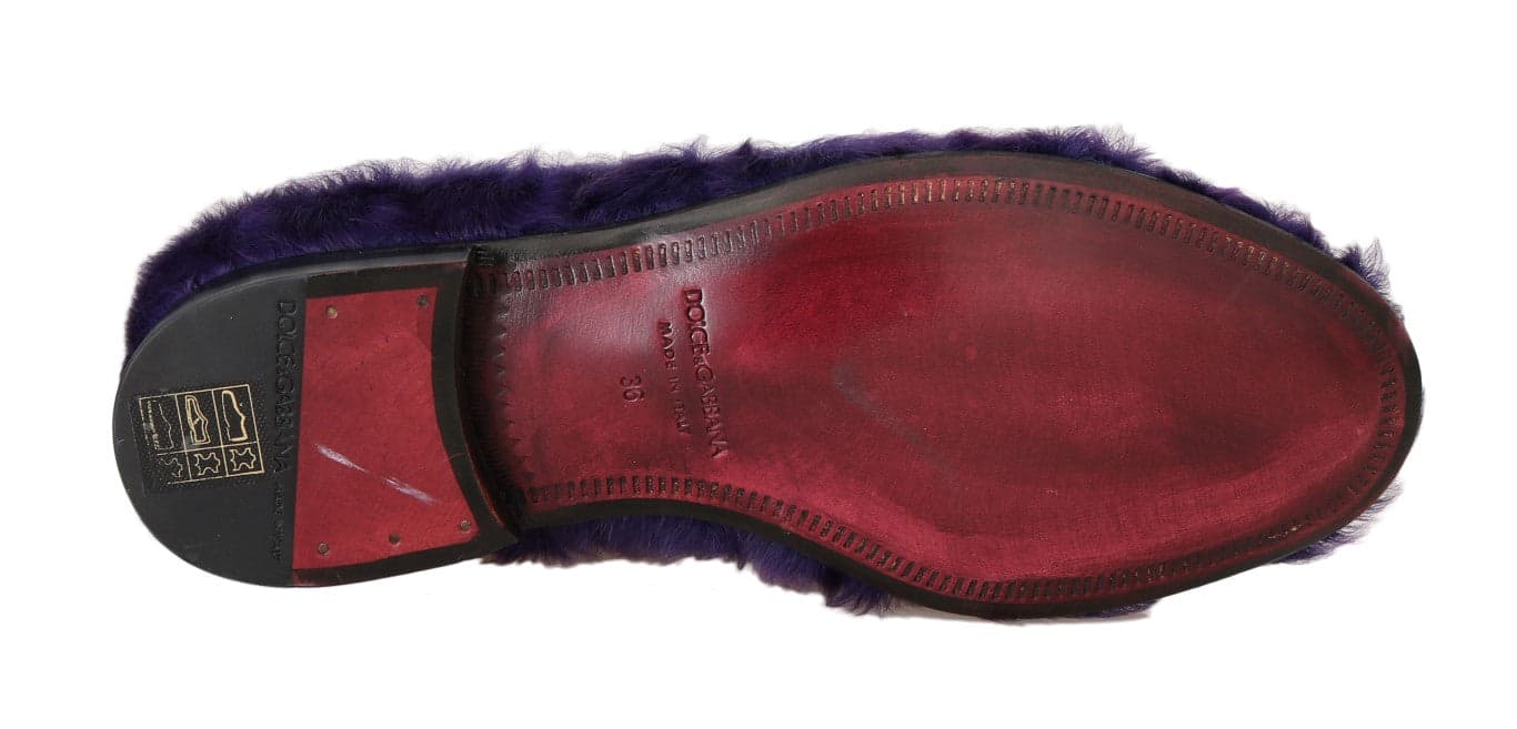 Dolce & Gabbana Purple Sheep Fur Leather Loafers - 3
