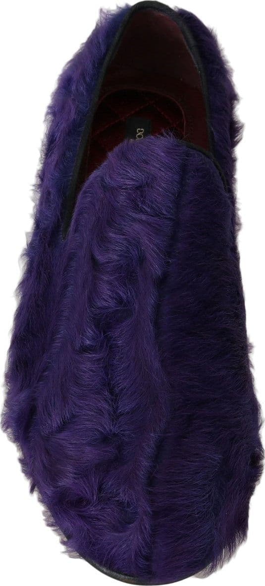 Dolce & Gabbana Purple Sheep Fur Leather Loafers - 4