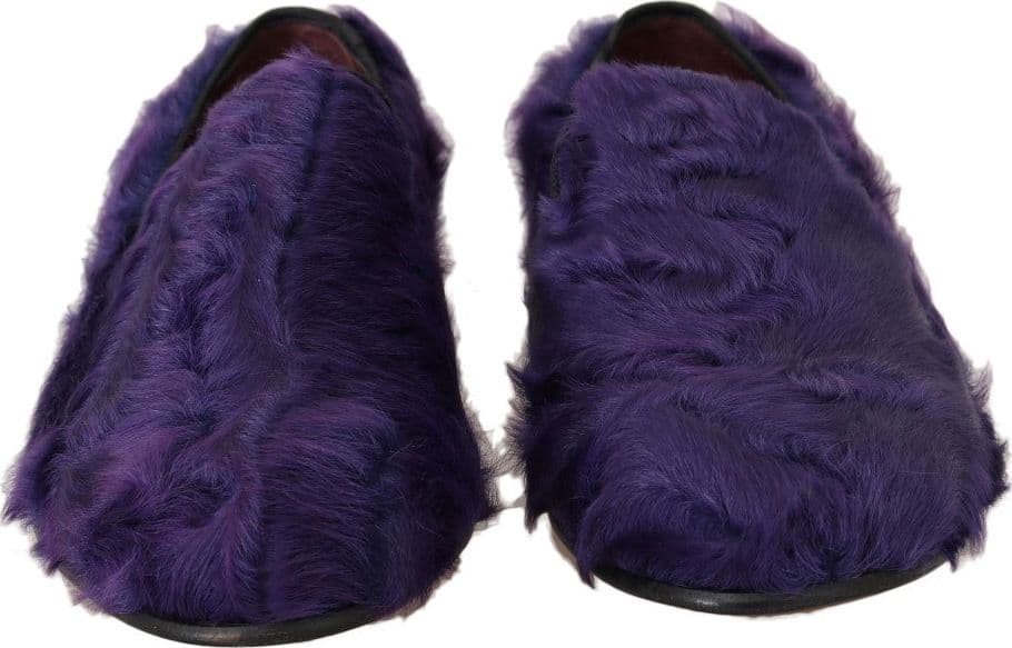 Dolce & Gabbana Purple Sheep Fur Leather Loafers - 7