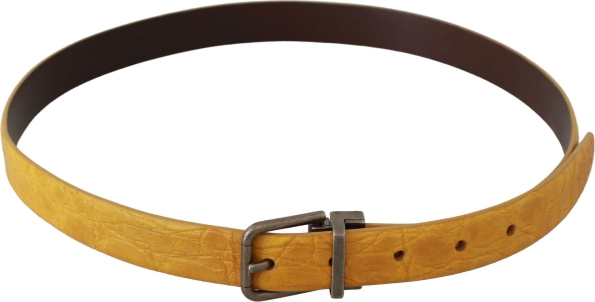 Dolce & Gabbana Yellow Exotic Skin Leather Grey Buckle Belt - 2