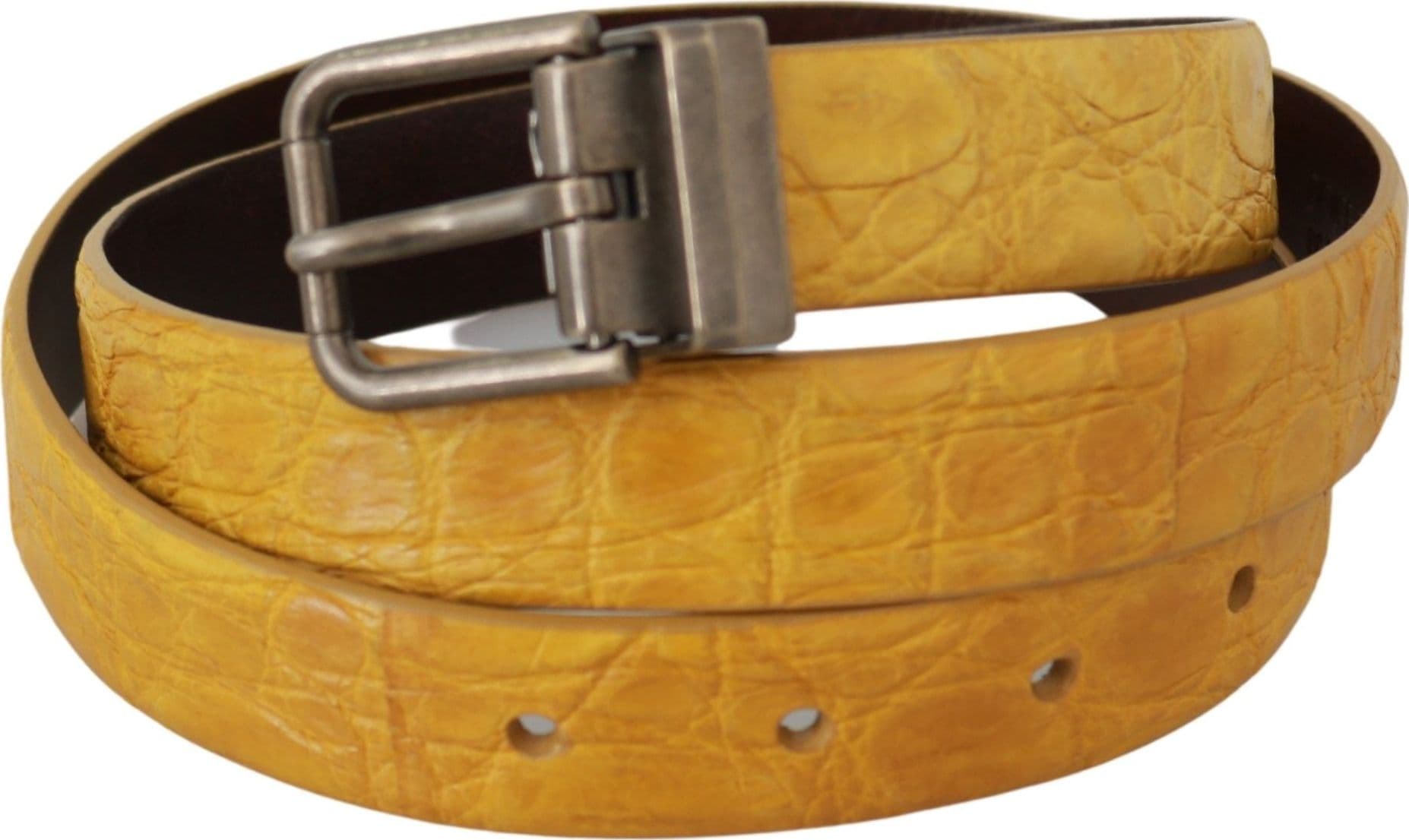 Dolce & Gabbana Yellow Exotic Skin Leather Grey Buckle Belt - 2