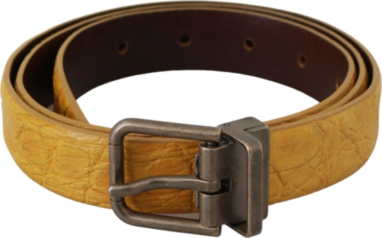 Dolce & Gabbana Yellow Exotic Skin Leather Grey Buckle Belt - 3