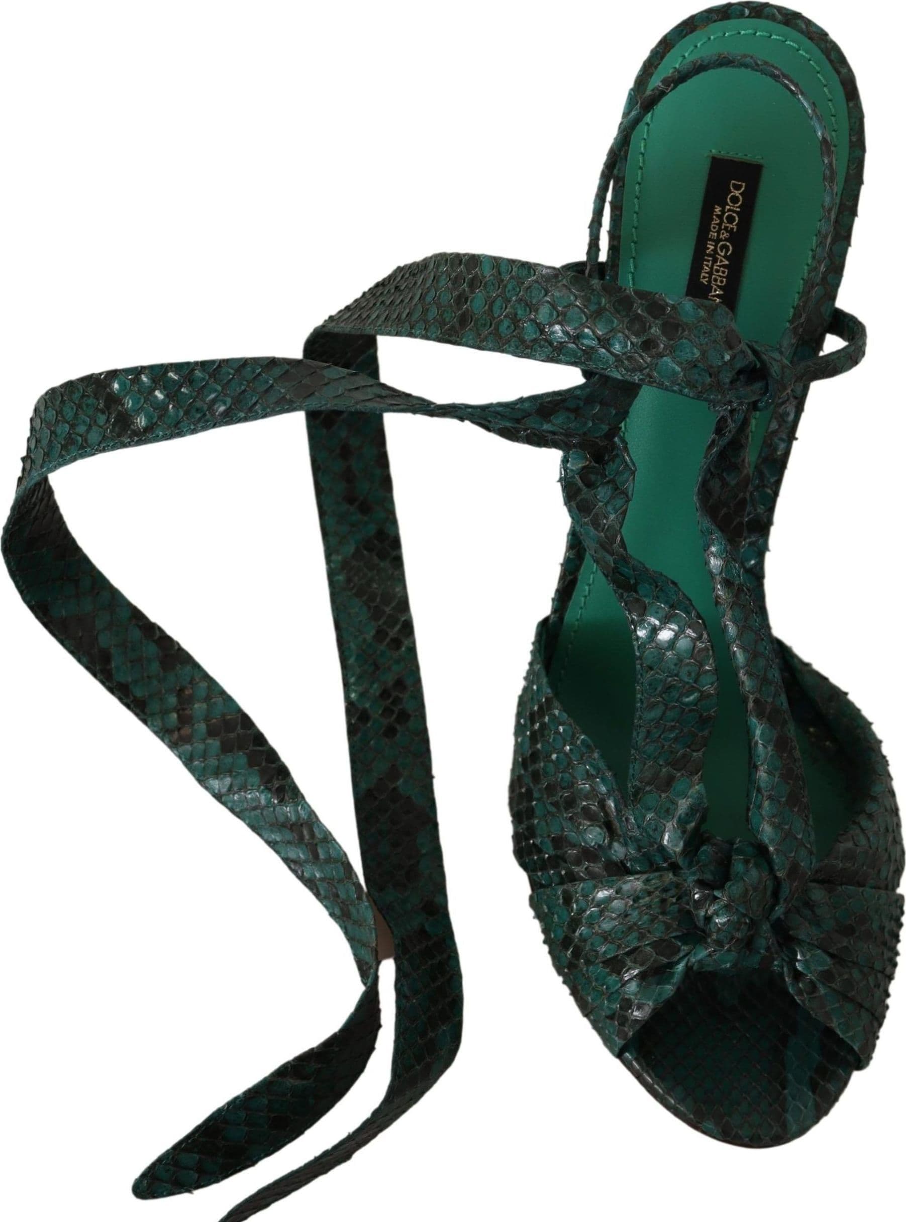 Dolce & Gabbana Green Python Strap Sandals Heels Shoes - 2