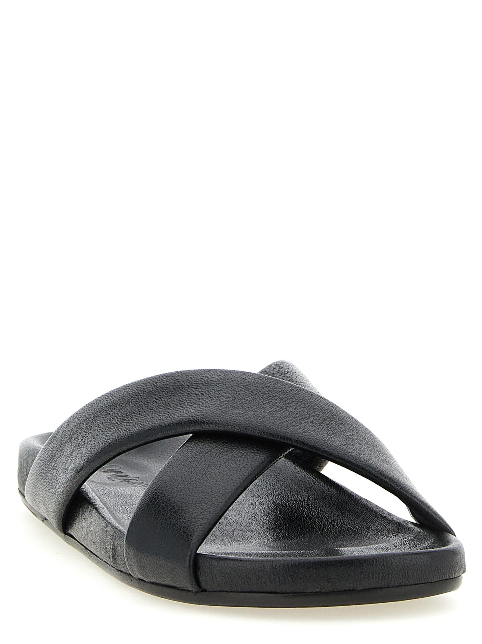 Saint Laurent Black Lamb Leather Slides - 2