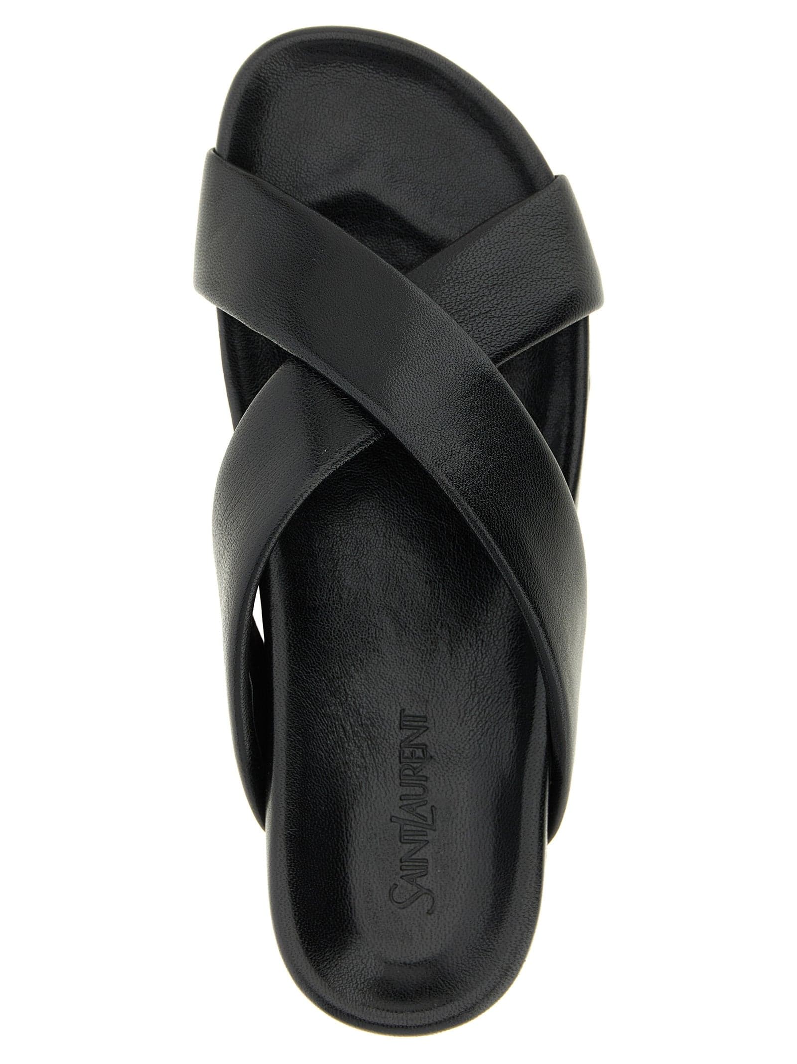 Saint Laurent Black Lamb Leather Slides - 4