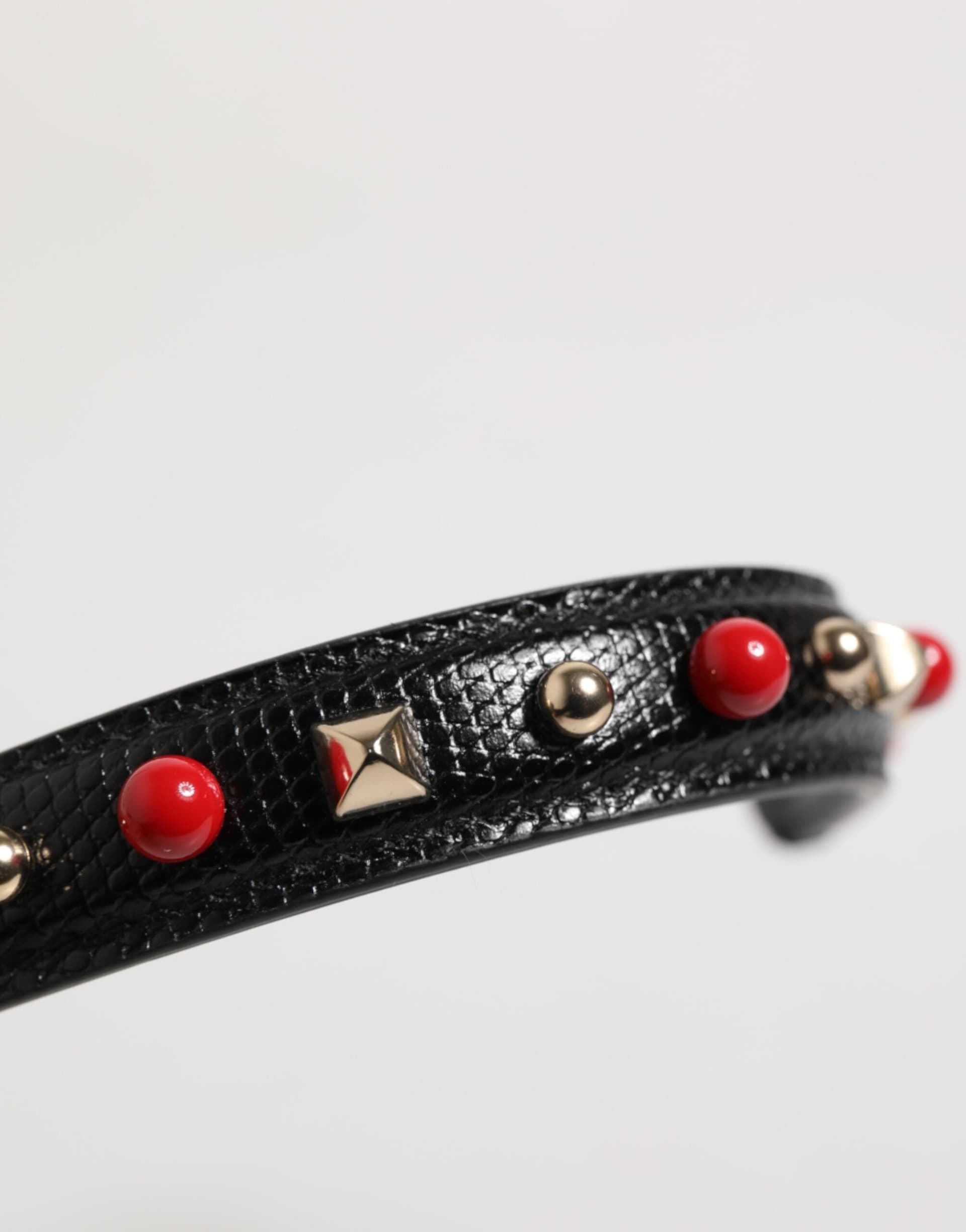 Dolce & Gabbana Black Embellished Leather Bag Handle Women Shoulder Strap - 6