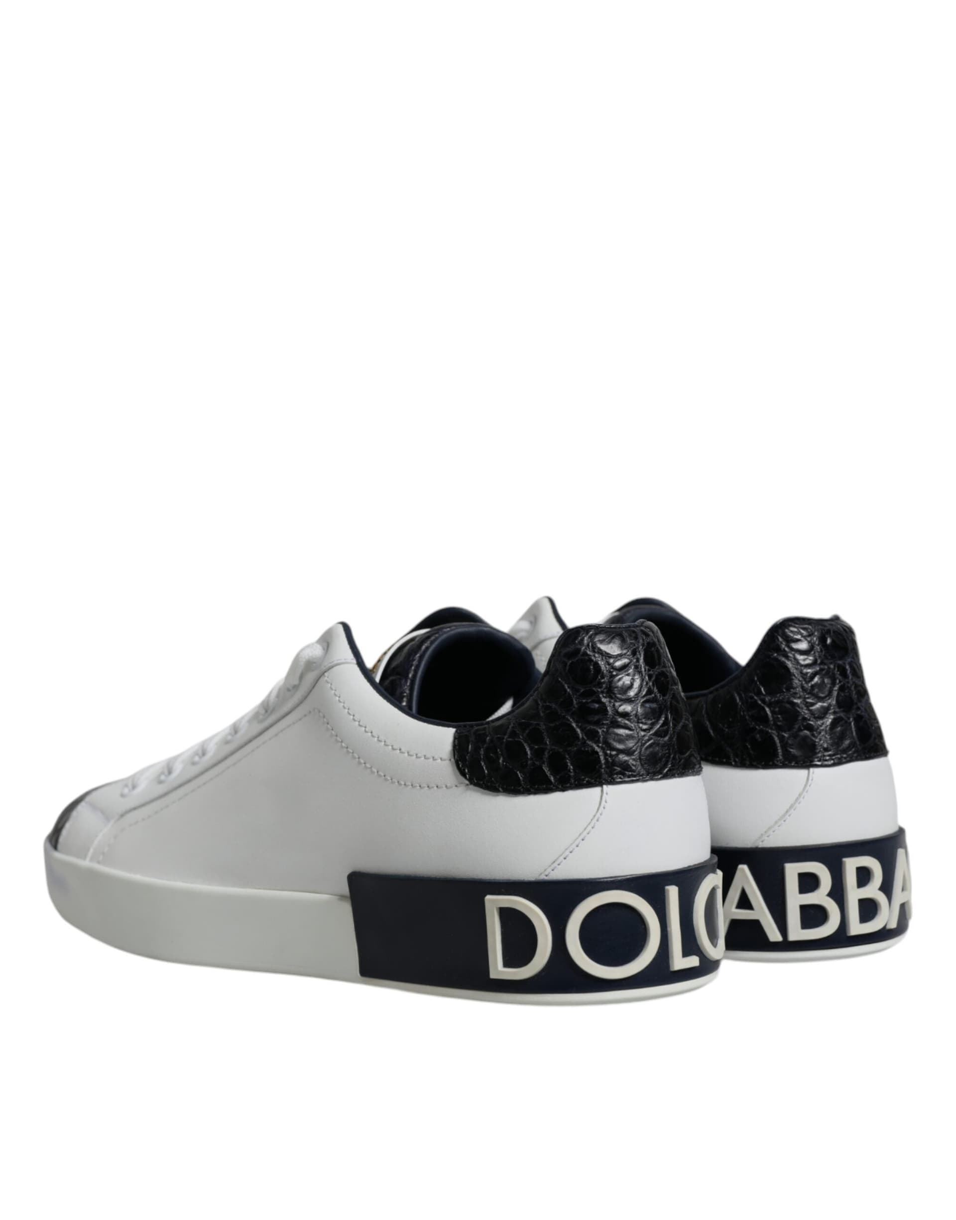 Dolce & Gabbana White Leather Logo Portofino Sneaker Shoes - 4
