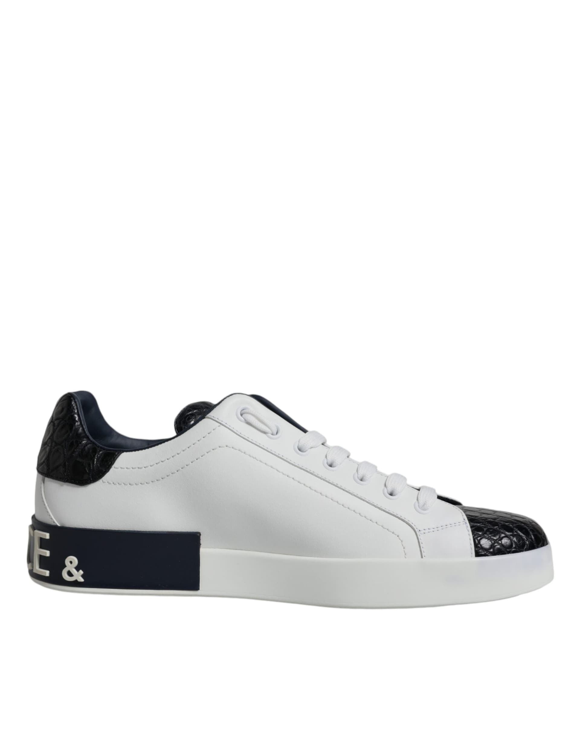 Dolce & Gabbana White Leather Logo Portofino Sneaker Shoes - 6