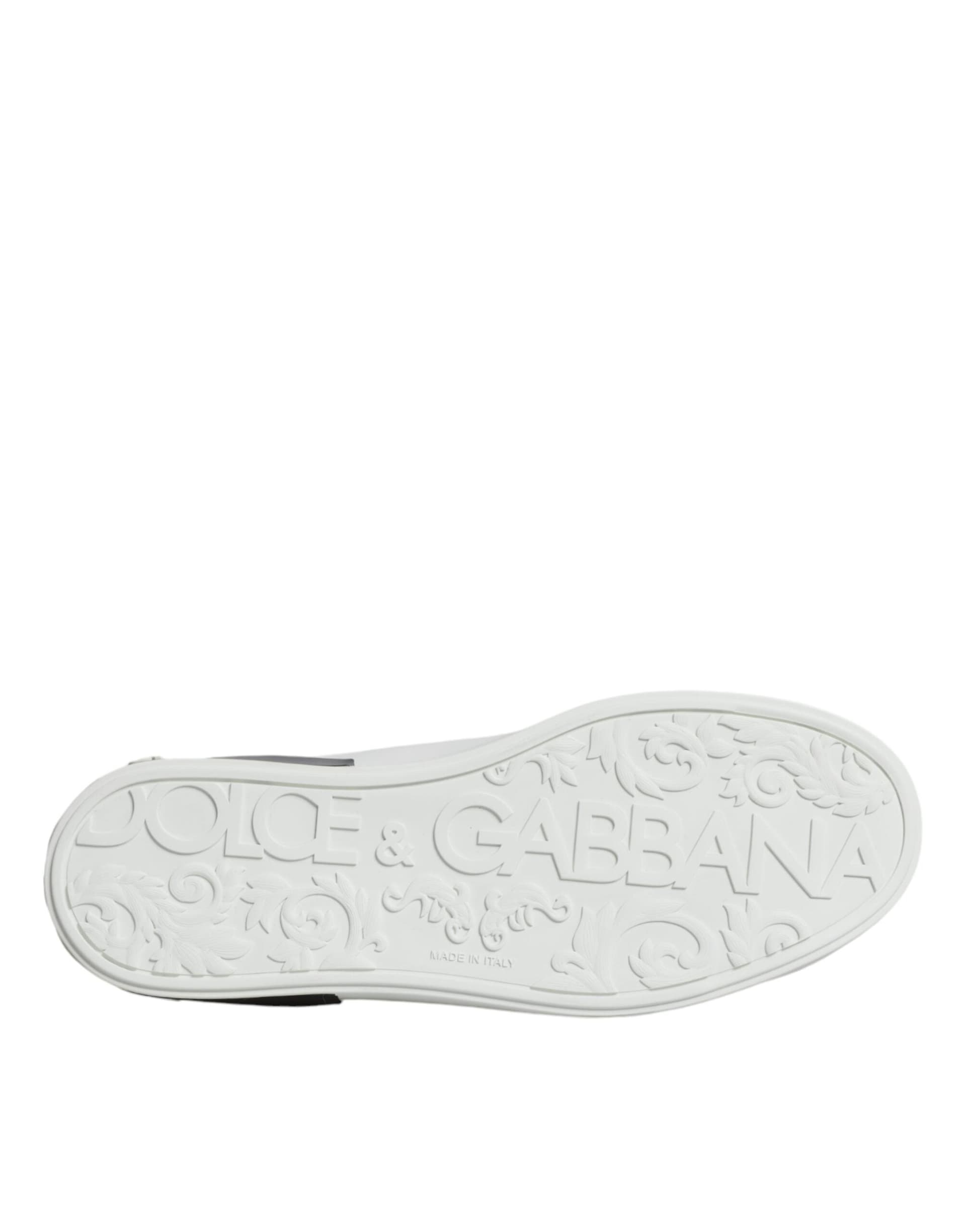 Dolce & Gabbana White Leather Logo Portofino Sneaker Shoes - 8