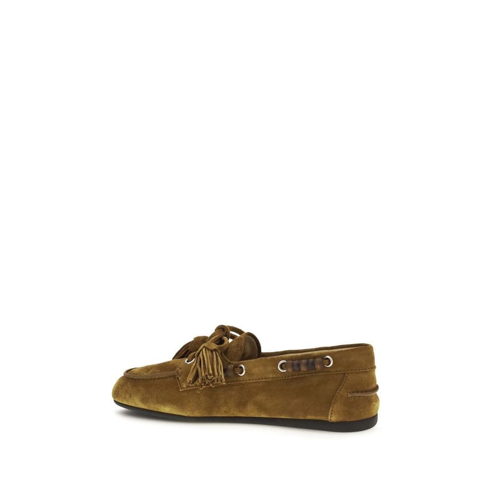 Miu Miu Beige Calf Leather Bos Taurus Slip-On Loafers - 3