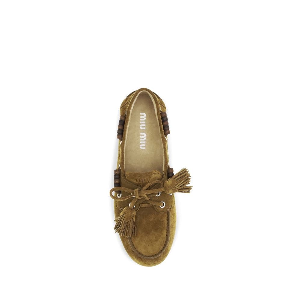 Miu Miu Beige Calf Leather Bos Taurus Slip-On Loafers - 4