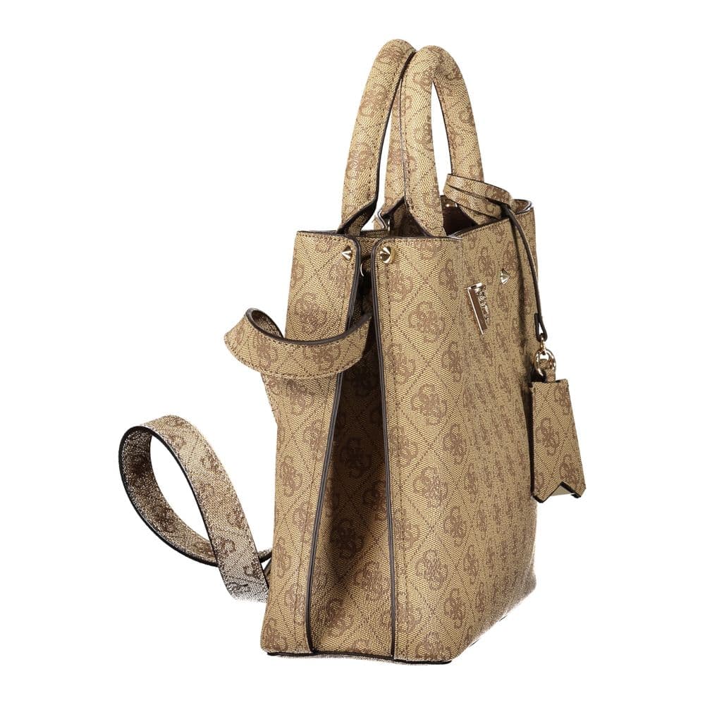 Guess Jeans Beige Leather Women's Bag with Handles and Shoulder Strap - 3